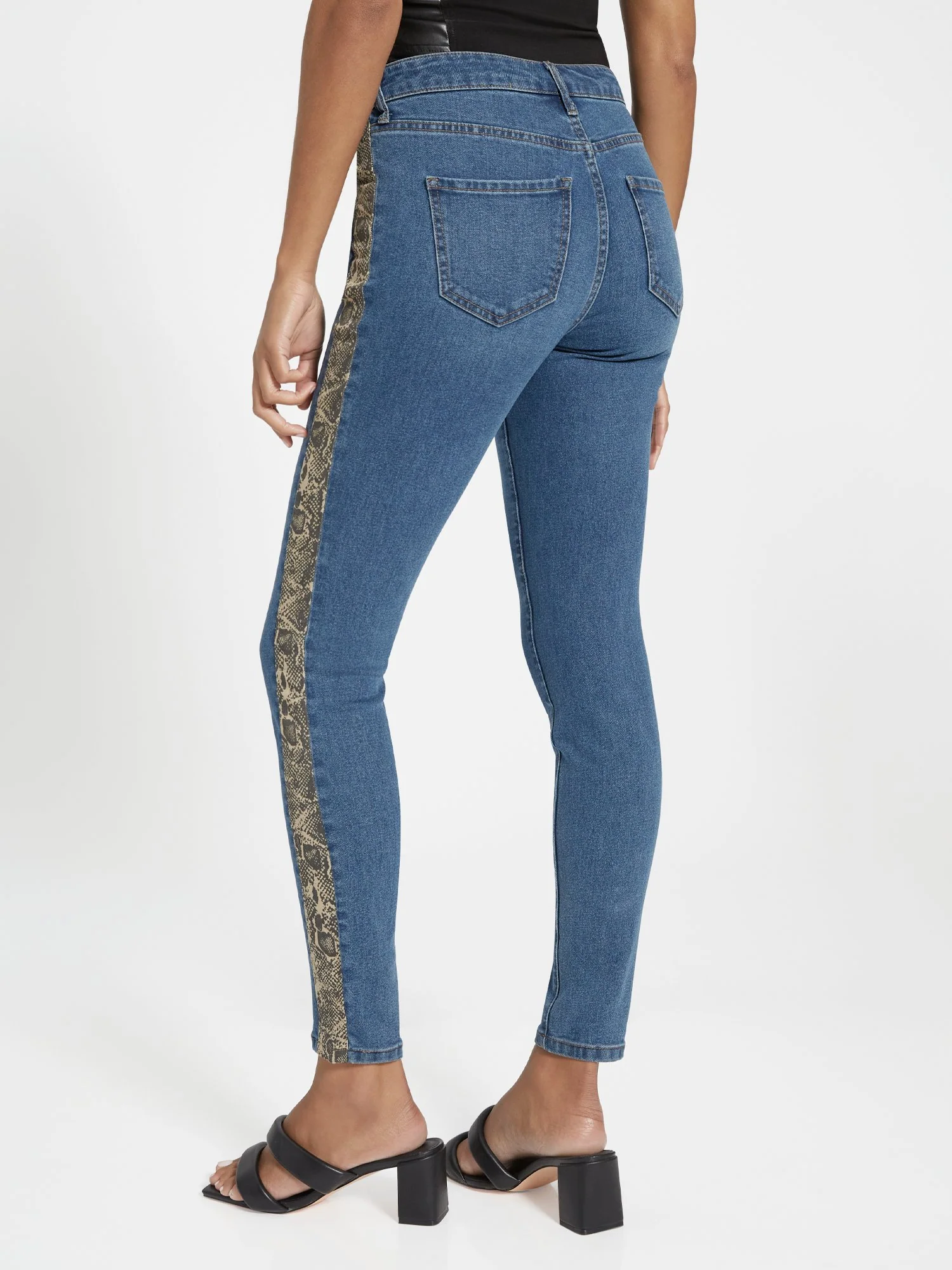 High-Waisted Snake-Stripe Super-Skinny Jeans - Dark Wash - Image 3