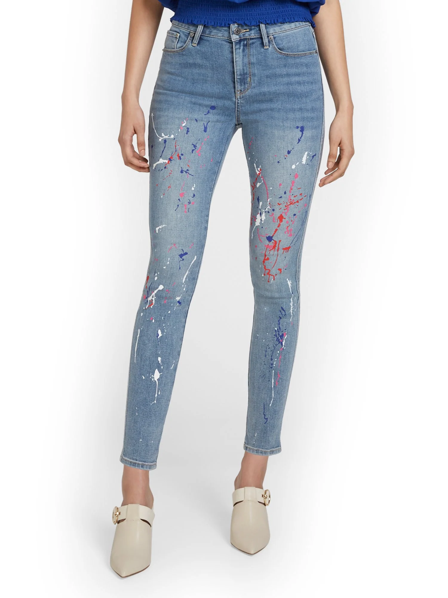 High-Waisted Splatter-Print Super-Skinny Ankle Jeans - Image 2
