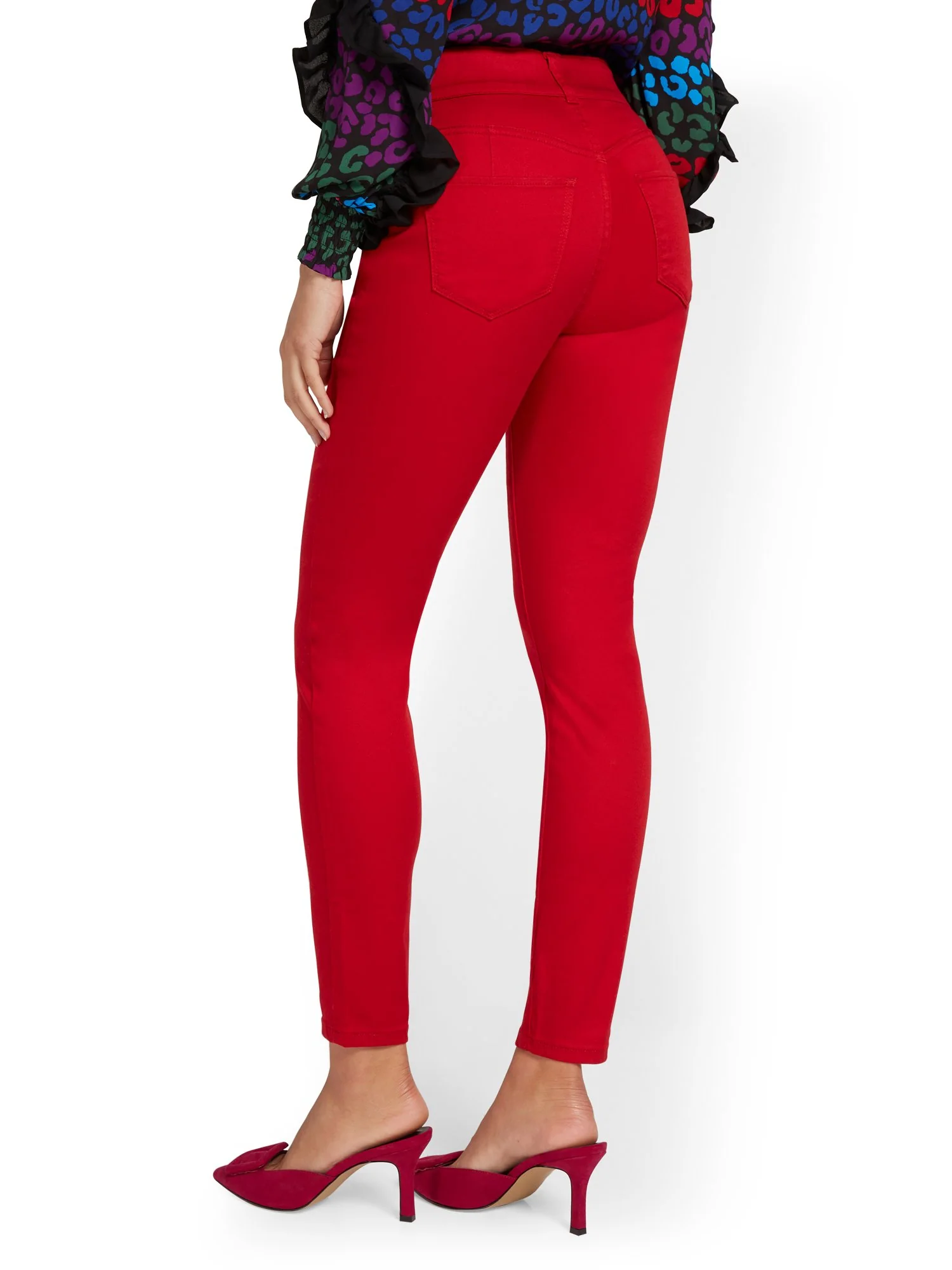 High-Waisted Super-Skinny Ankle Jeans - Coco Red - Image 3
