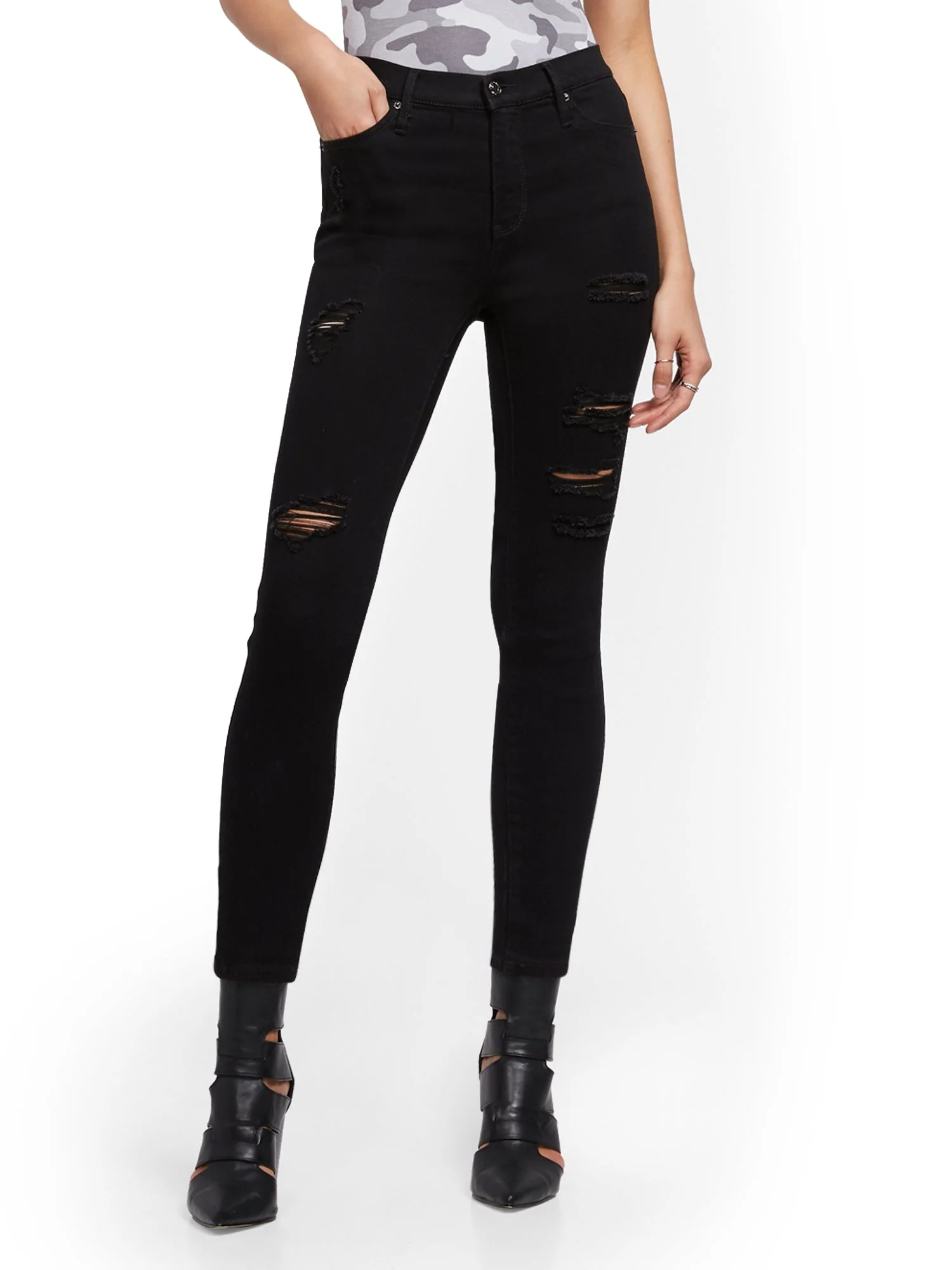 High-Waisted Super-Skinny Ankle Legging - Black - Image 2