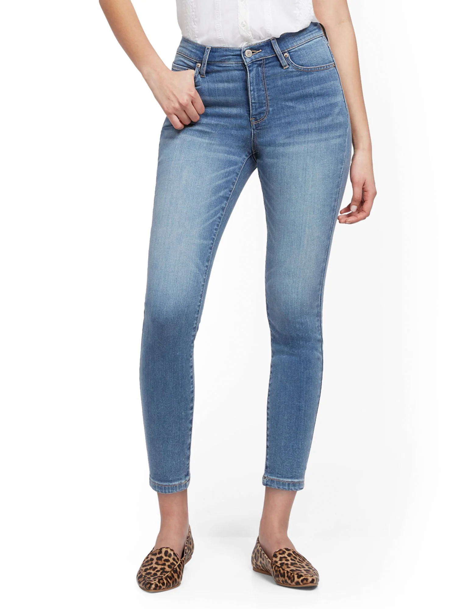 High-Waisted Super-Skinny Ankle Legging - Blue Splash - Image 2
