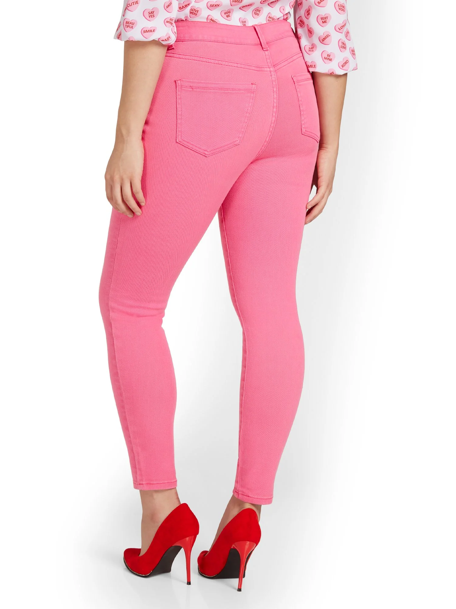 High-Waisted Super-Skinny Jeans - Fuschia Purple - Image 3
