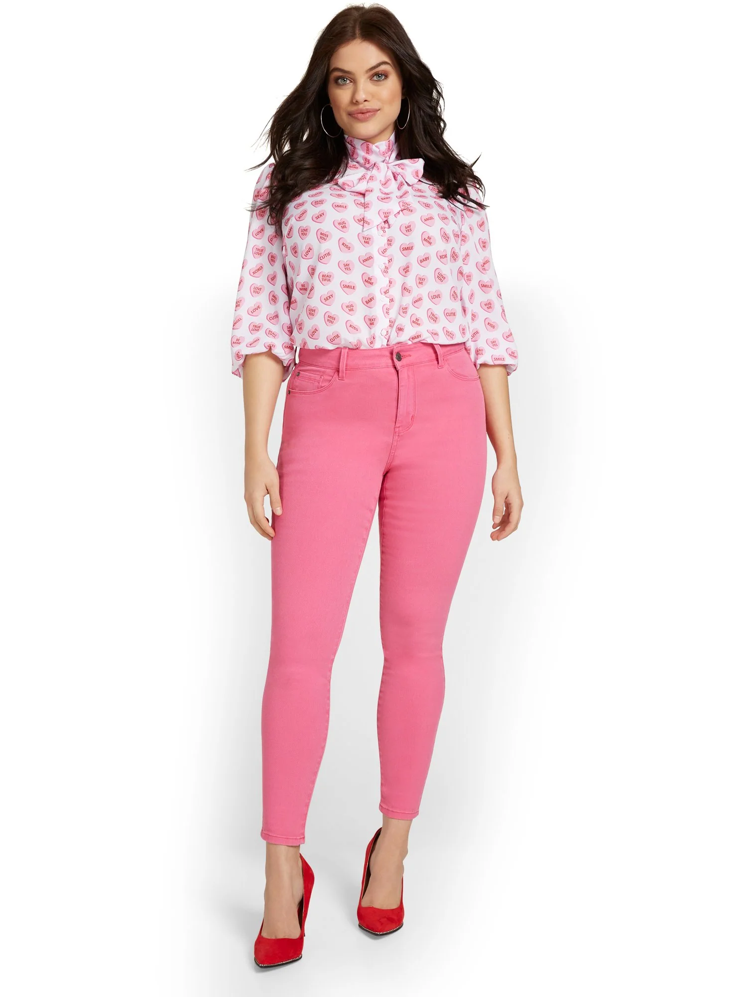 High-Waisted Super-Skinny Jeans - Fuschia Purple - Image 4
