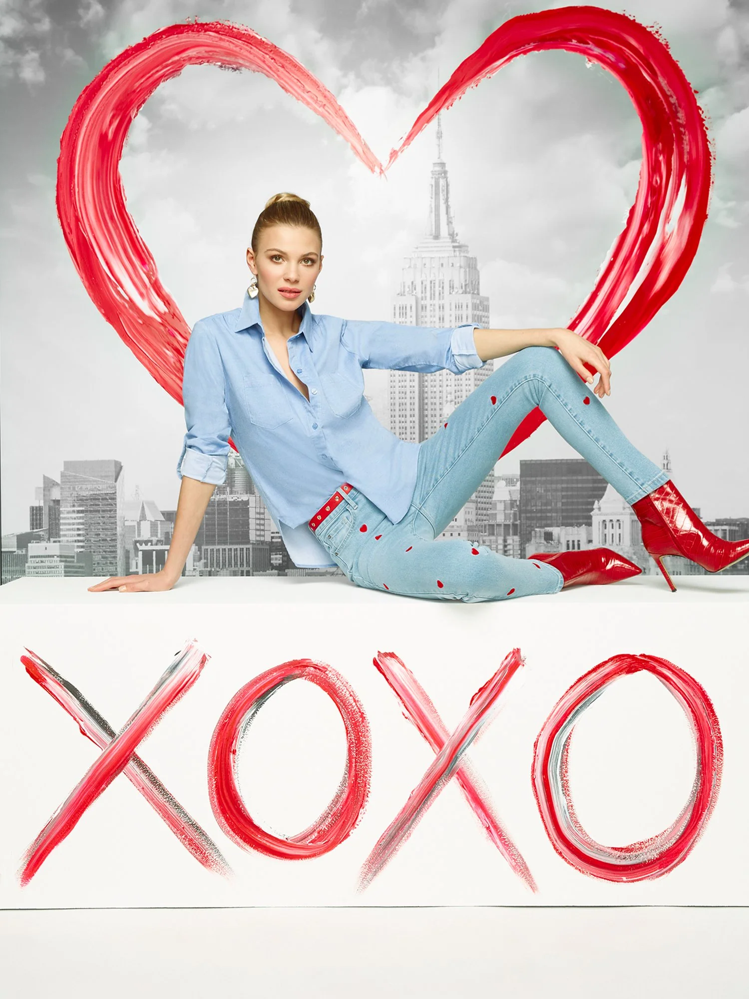 High-Waisted Super-Skinny Jeans - Heart-Print - Image 2