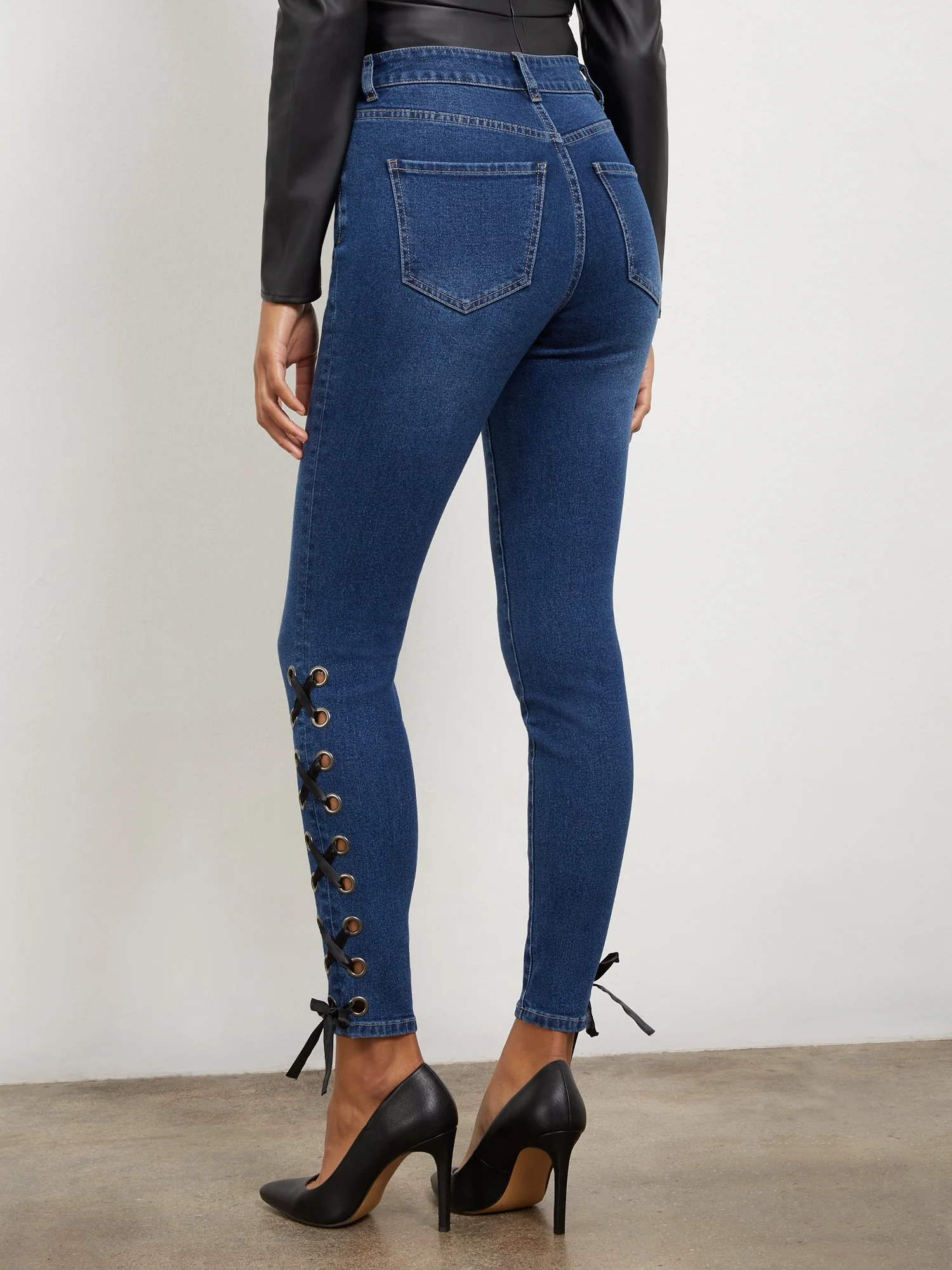 High-Waisted Super-Skinny Lace-Up Jeans - Image 3