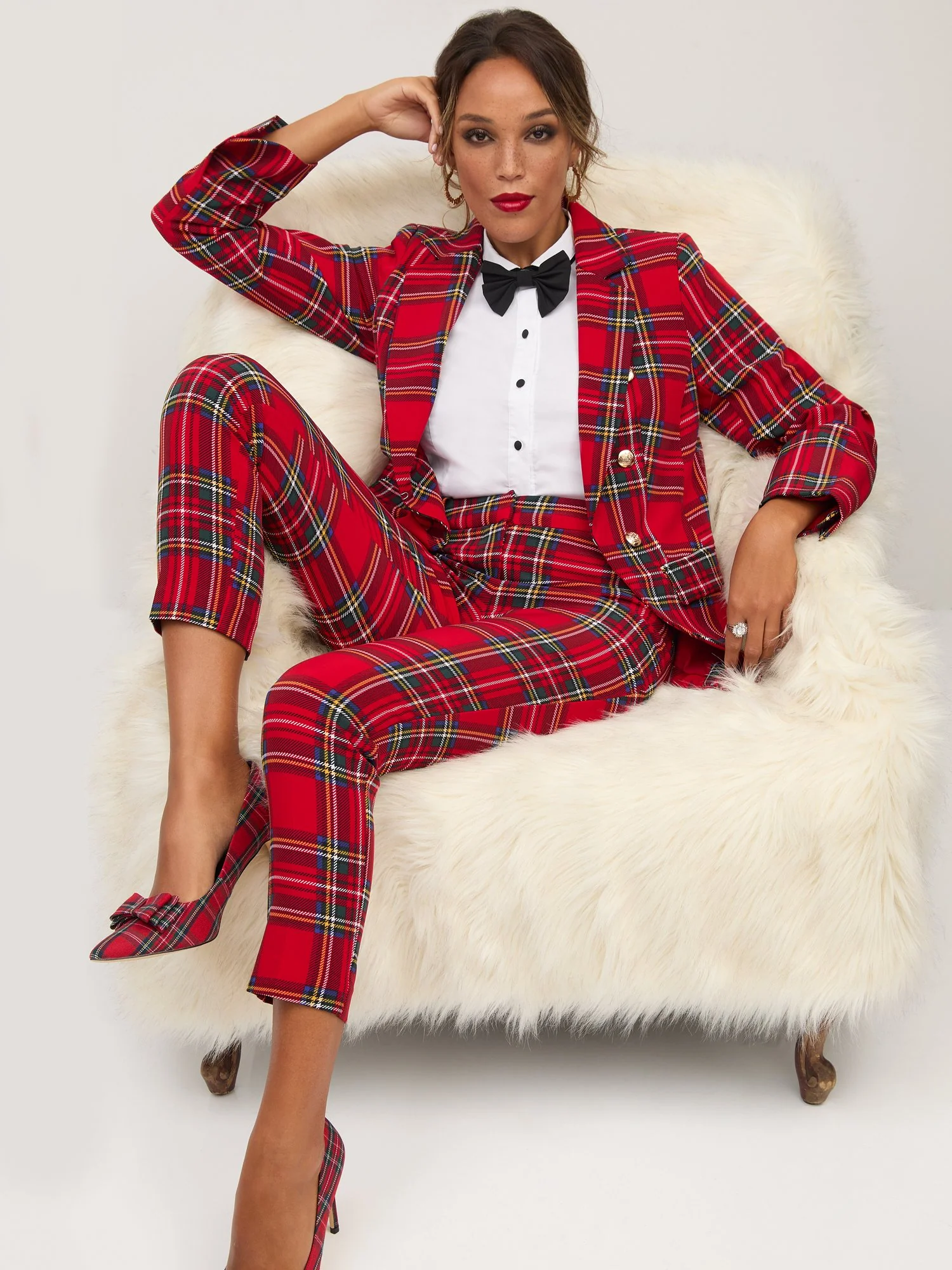 High-Waisted Tartan Slim-Leg Ankle Pant