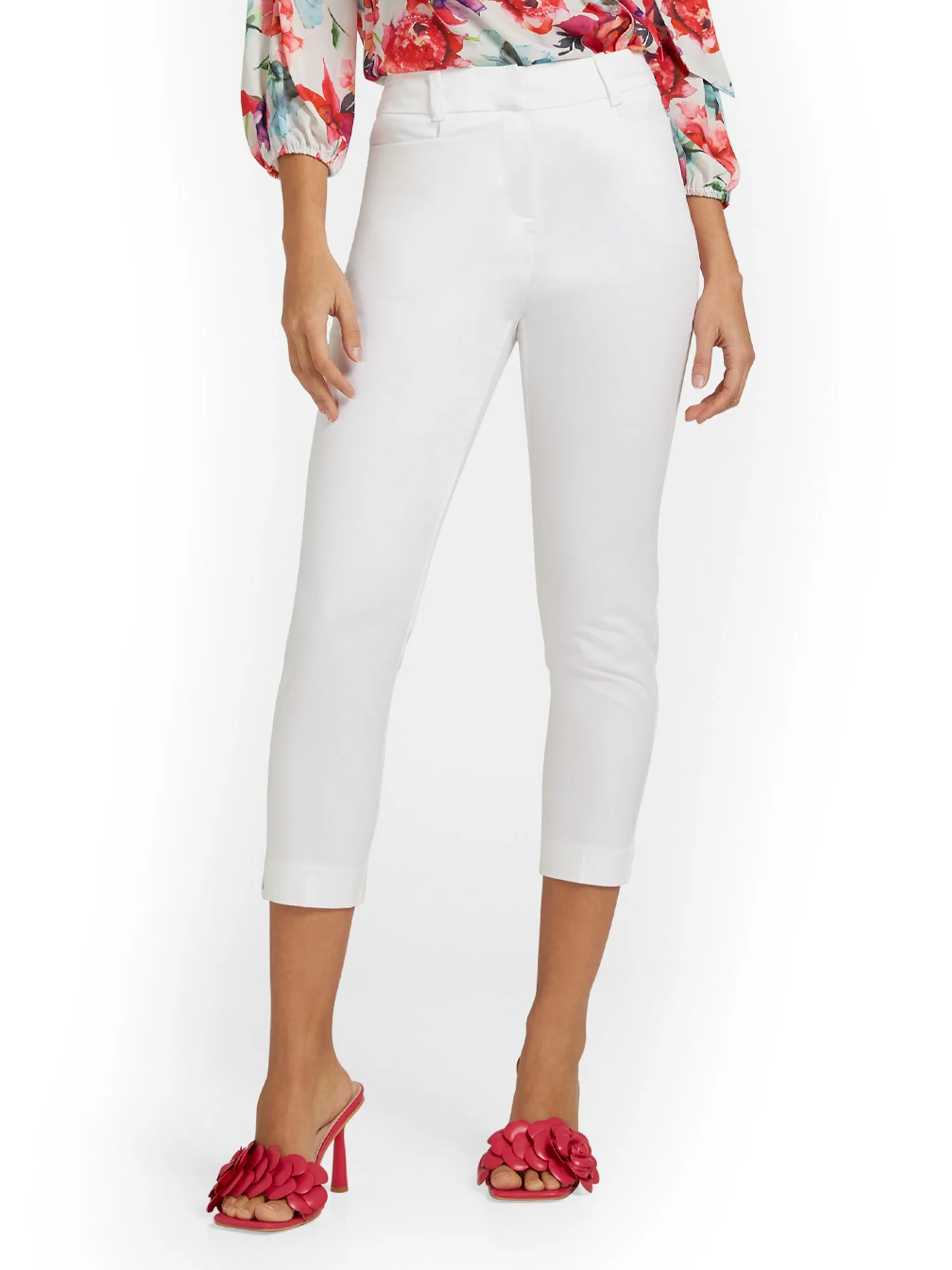 High-Waisted White Capri Pant