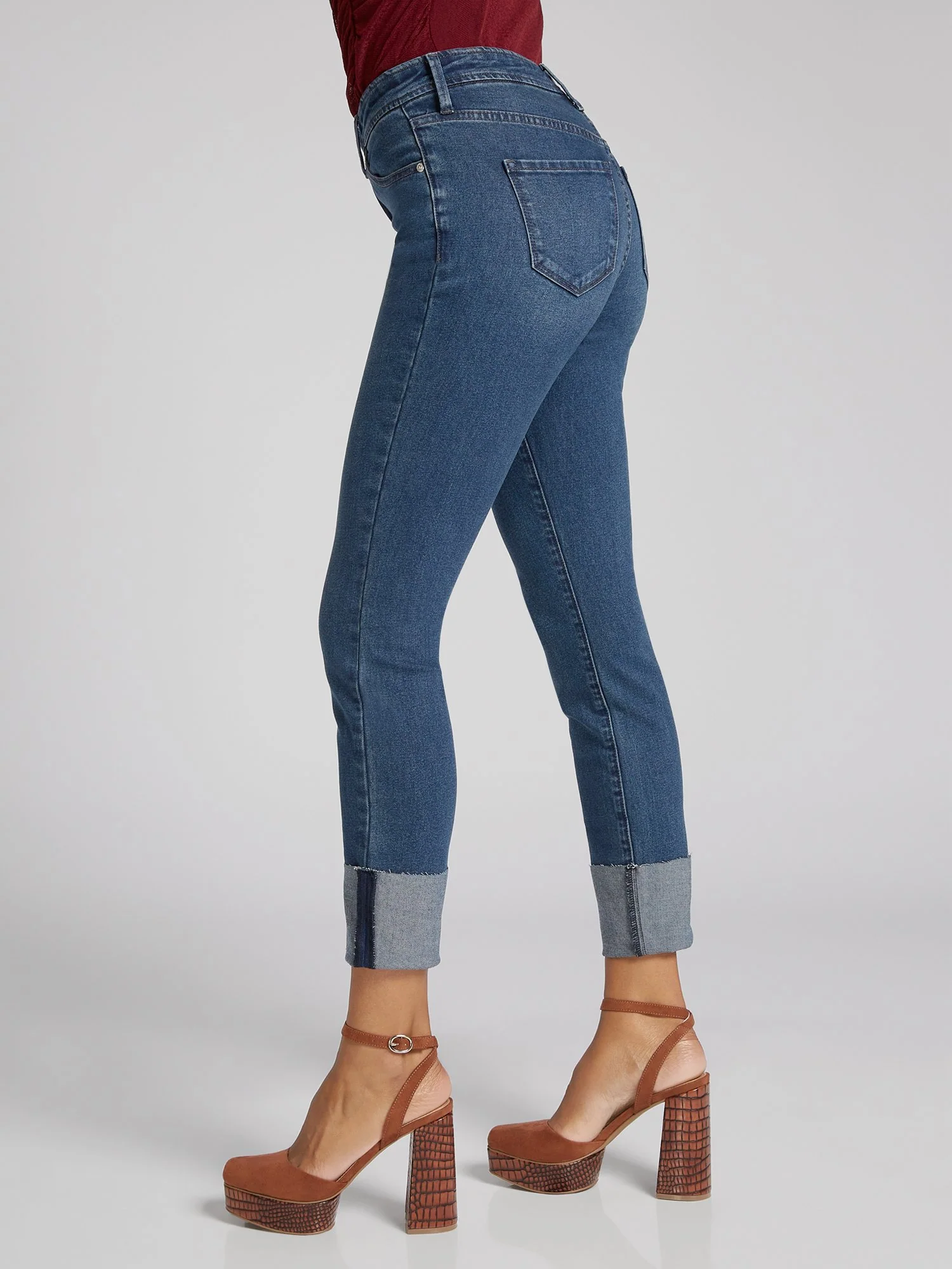 High-Waisted Wide-Cuff Super-Skinny Jeans - Dark Wash - Image 4
