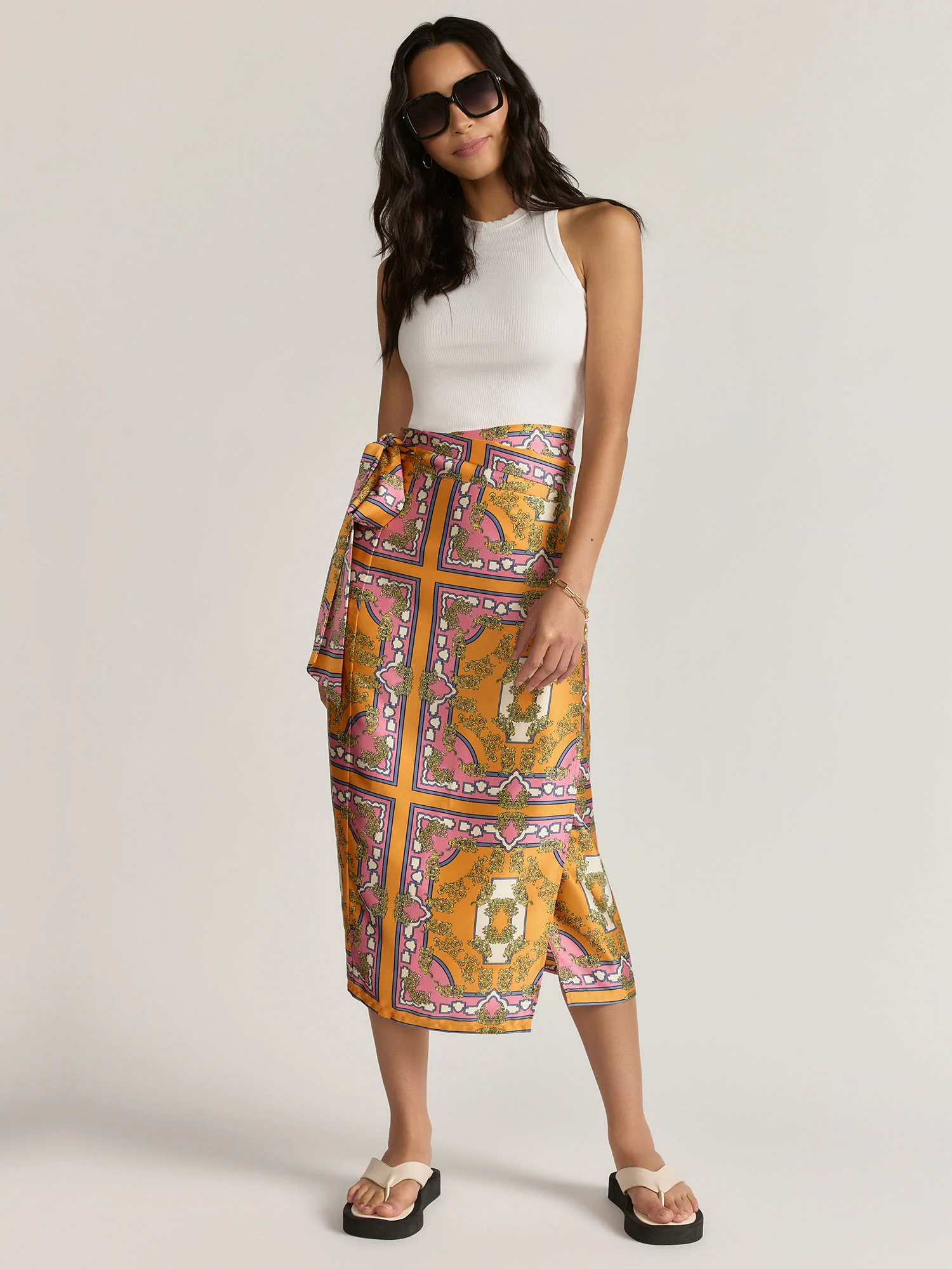 High Rise Wrap Satin Midi Skirt - Aakaa - Image 2