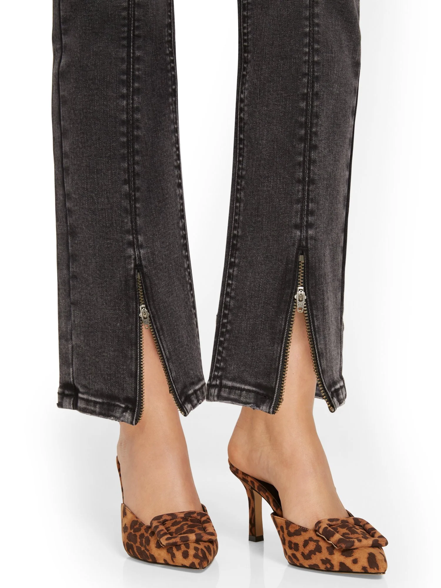 High-Waisted Zip Slit Flare Jeans - Image 4