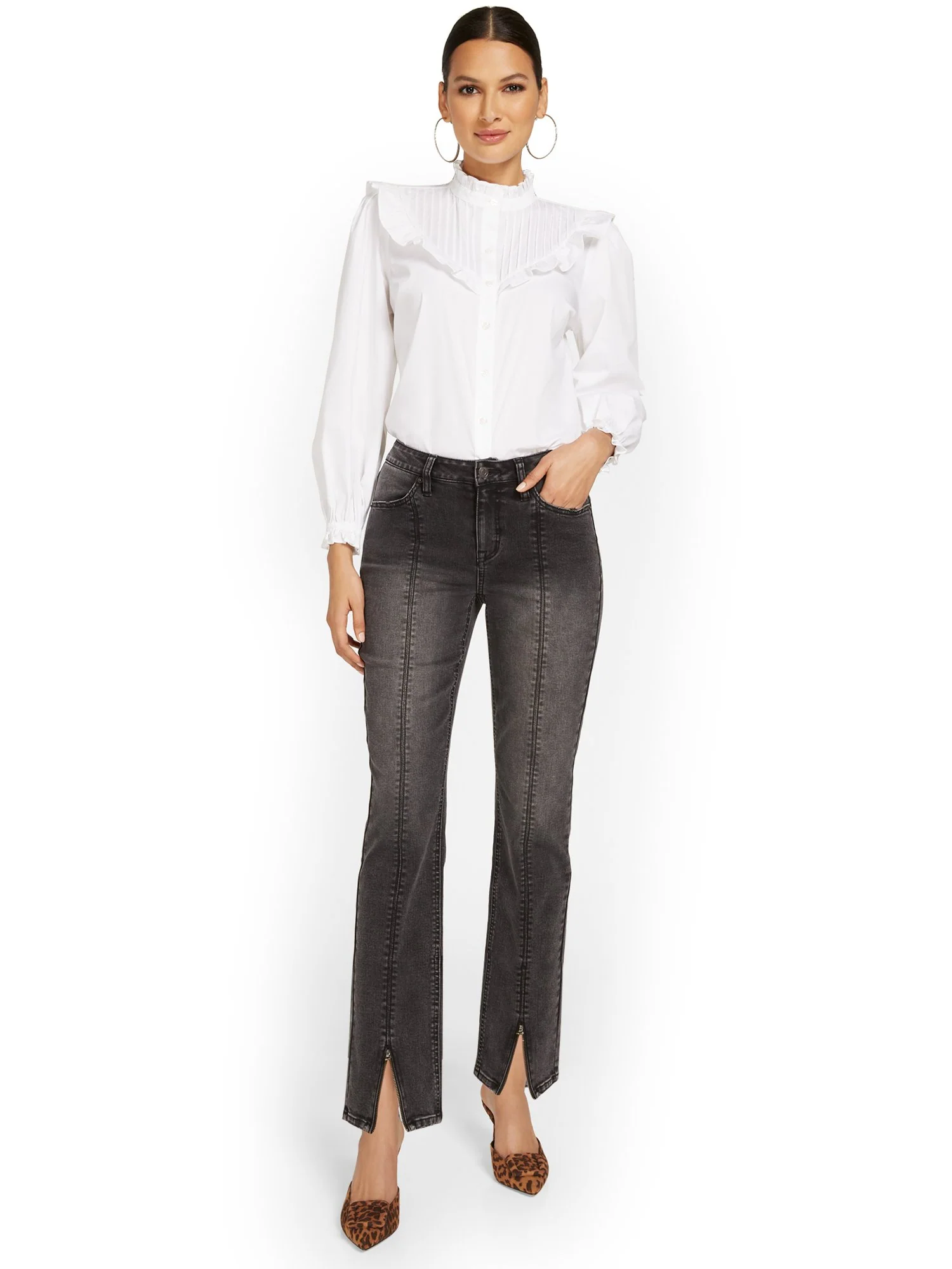 High-Waisted Zip Slit Flare Jeans - Image 5