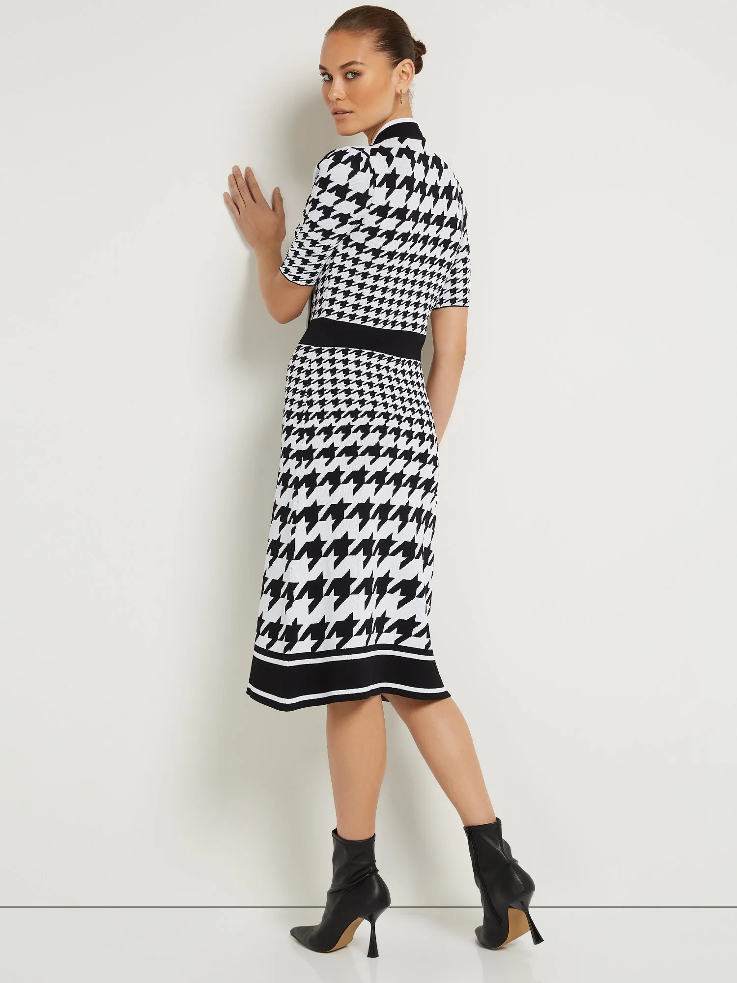 Houndstooth Bow-Neck Sweater Dress - Image 3