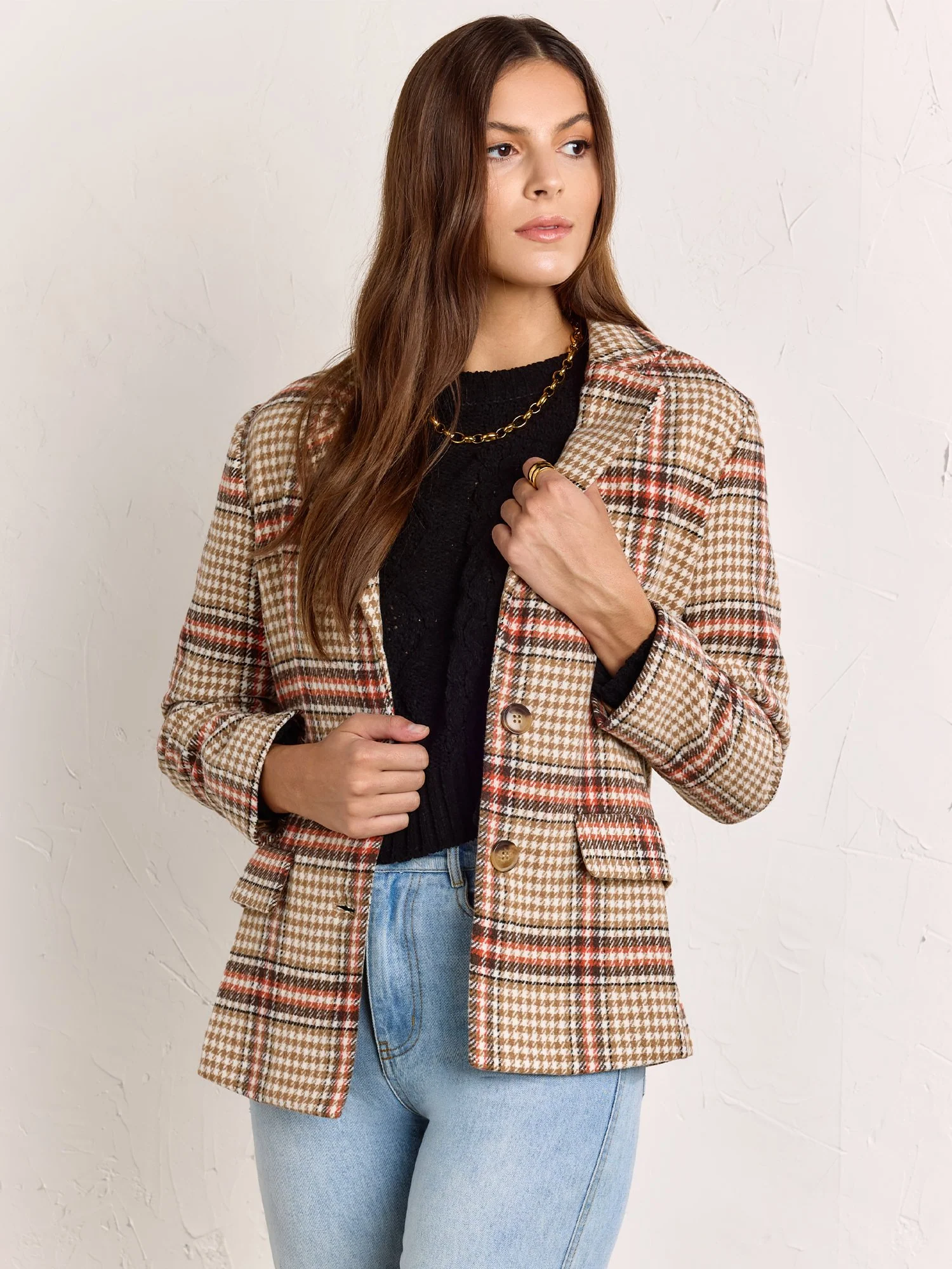 Lumiere Houndstooth Check Two Button Blazer - Brands We Love