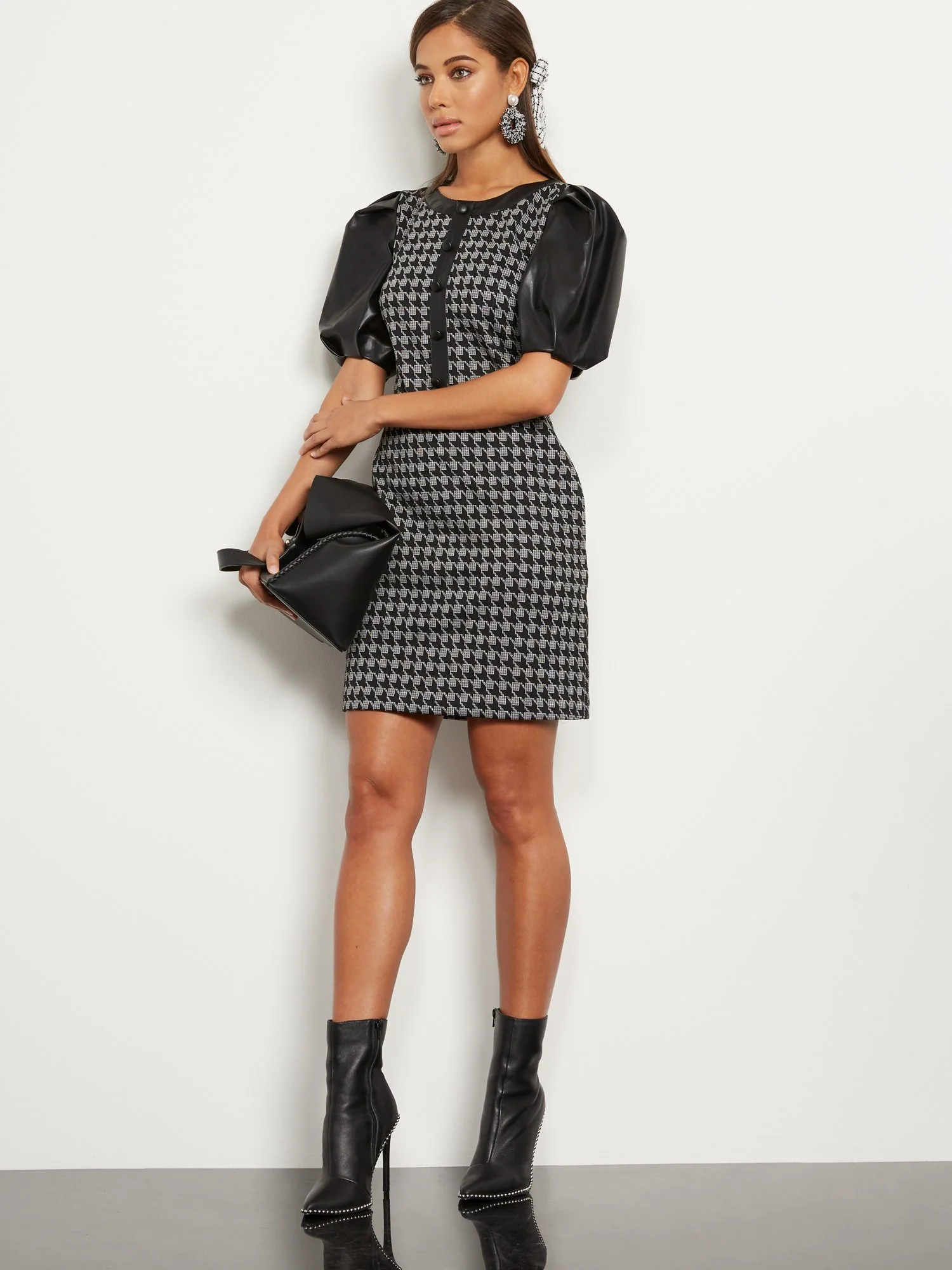 Houndstooth Faux Leather-Trim Sheath Dress - Image 2