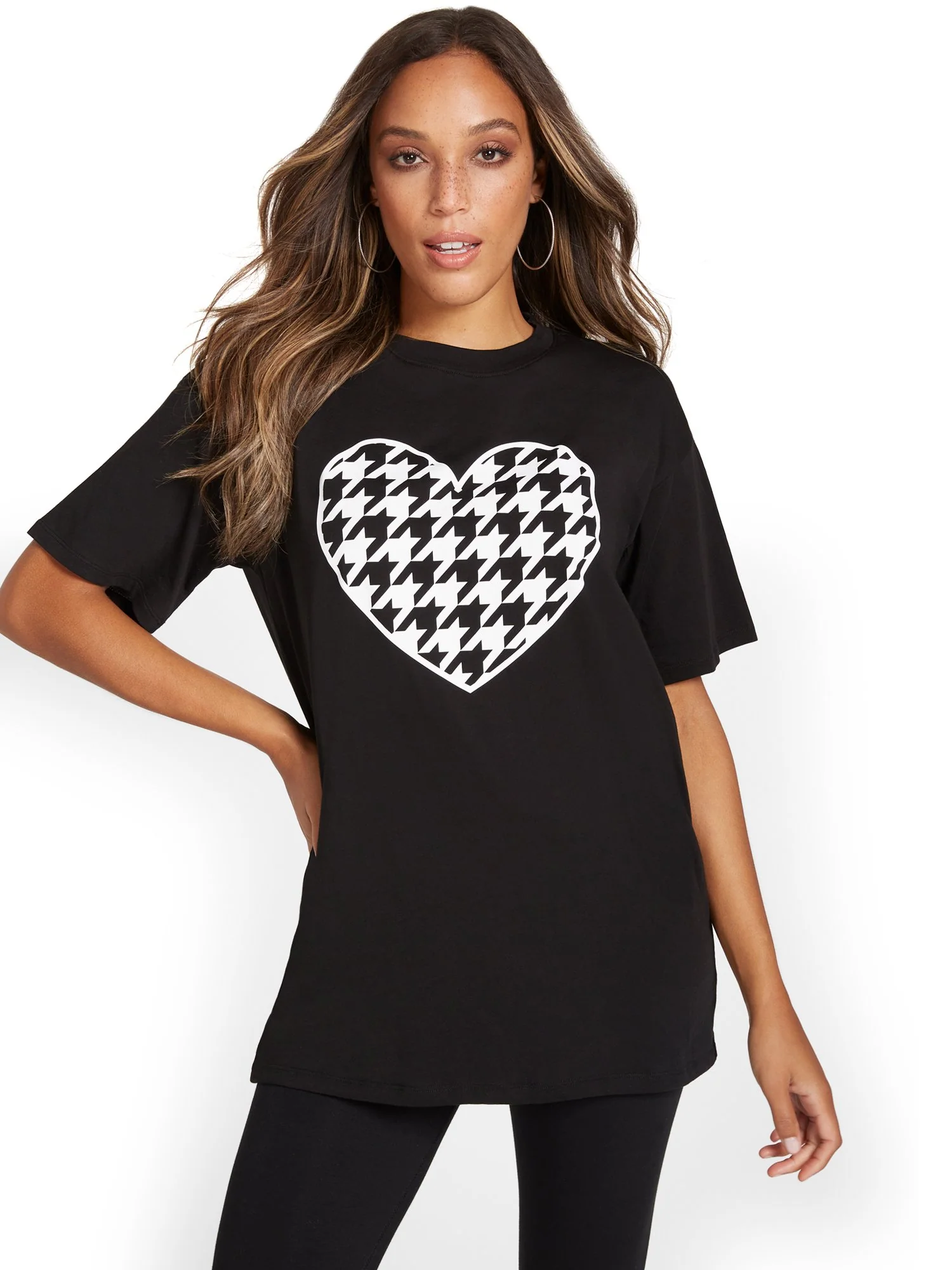 Houndstooth Heart Oversized Graphic Tee - Image 2