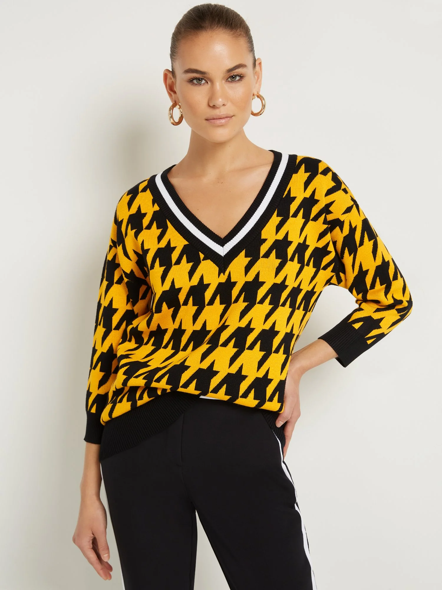 Houndstooth V-Neck Sweater - Image 2
