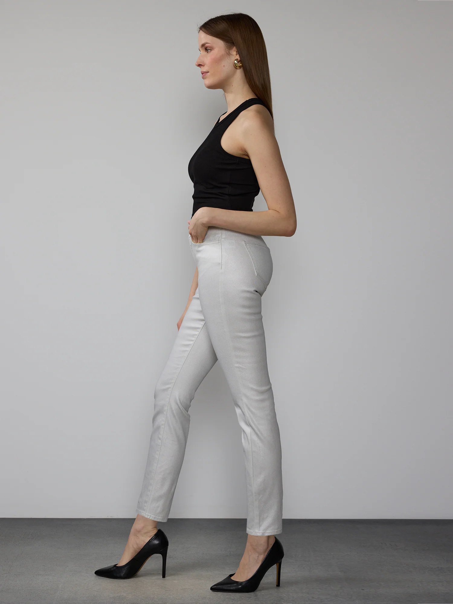 High Rise Skinny Fit Silver Foil Jeans - Image 2