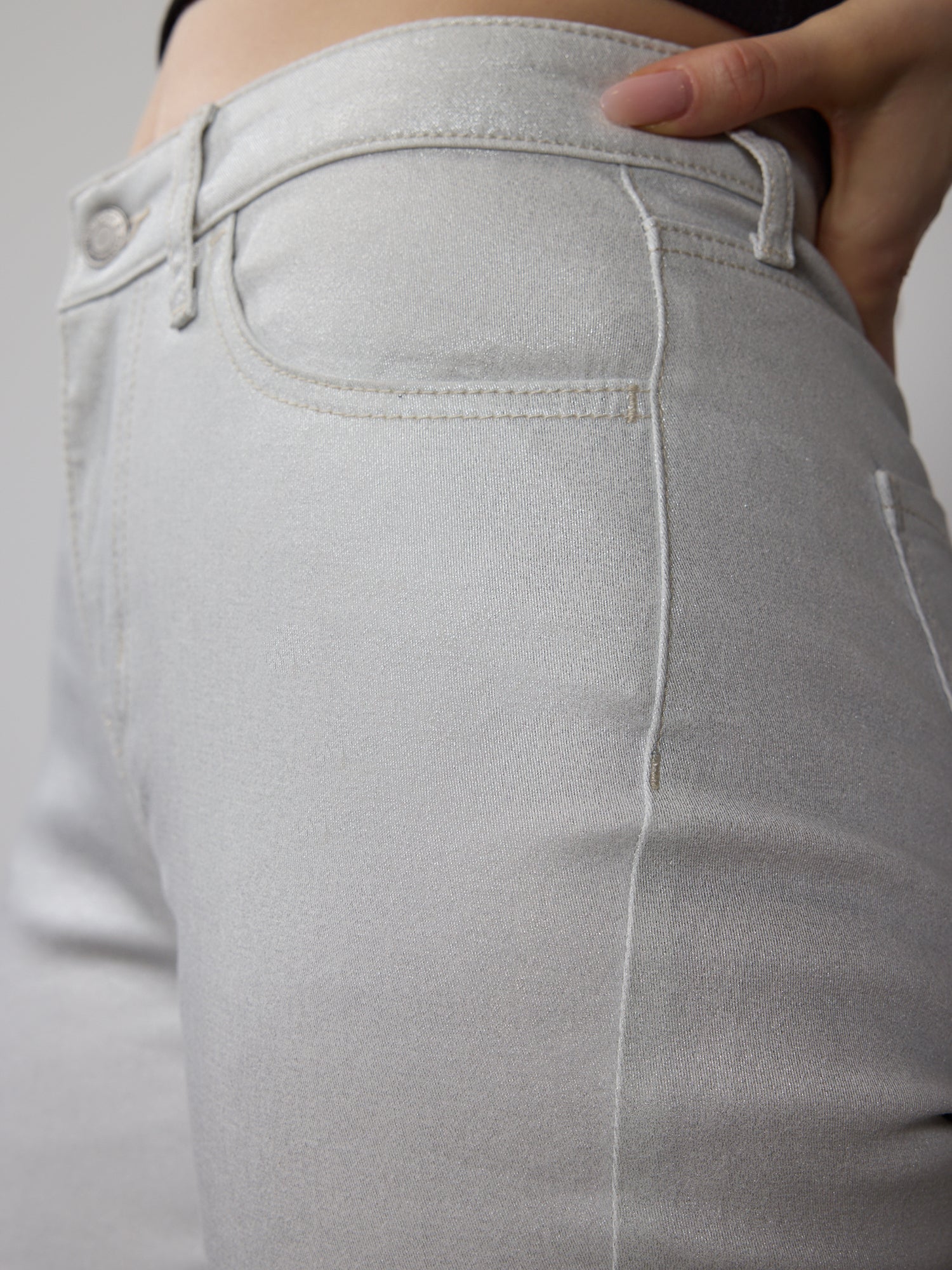 High Rise Skinny Fit Silver Foil Jeans - Image 4