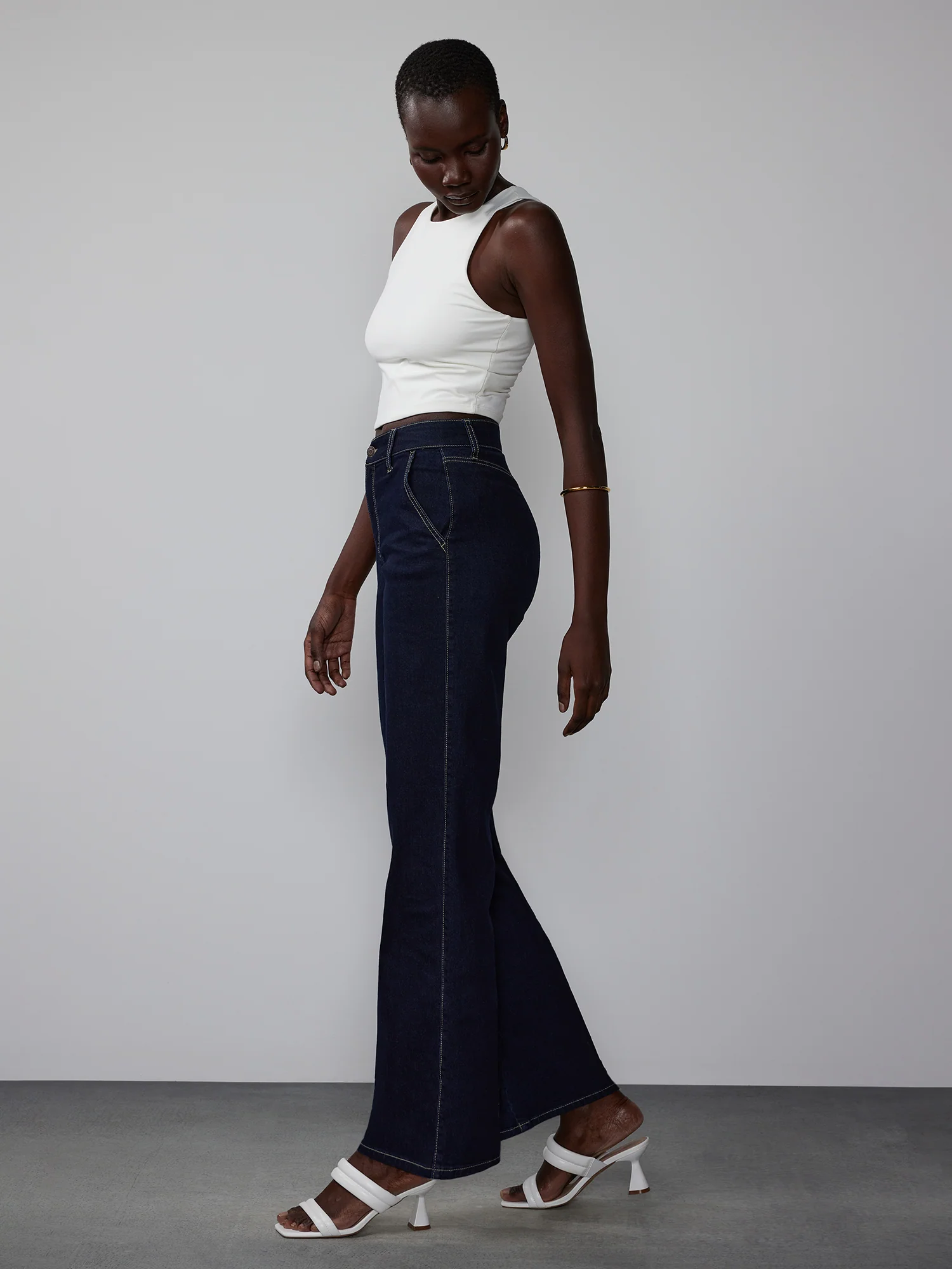 High Rise Wide Leg Contrast Stitch Jeans - Image 2