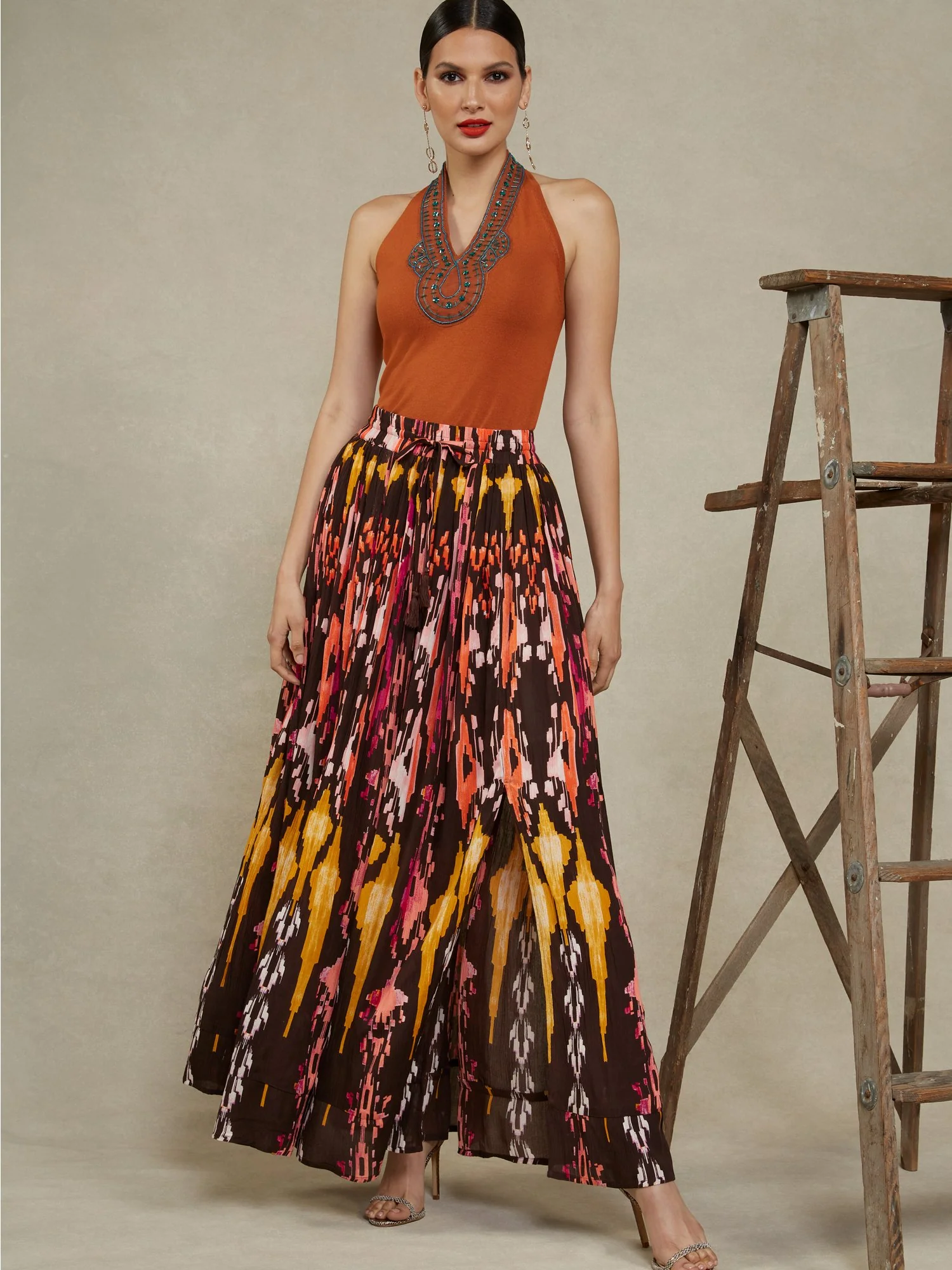 Ikat-Print Drawstring Maxi Skirt - Image 2