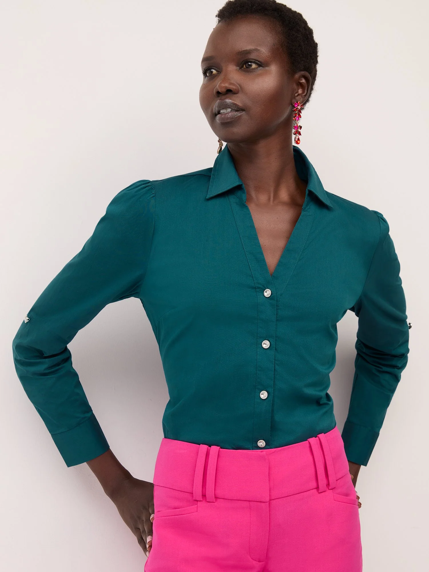 Jewel Puff-Sleeve Button-Front - NY&C Madison Shirt® - Image 8
