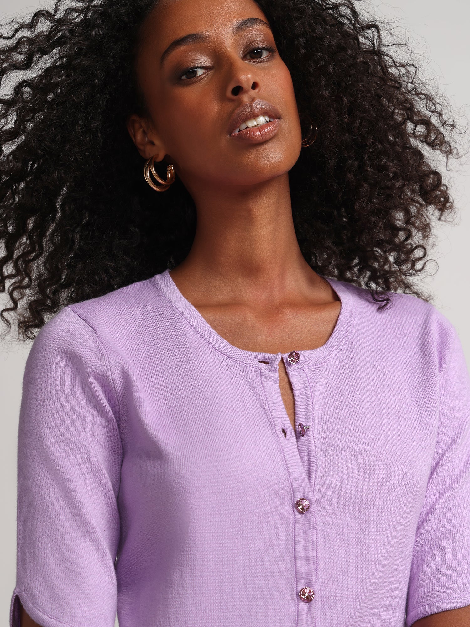 Jeweled-Button Chelsea Crewneck Cardigan - Image 45