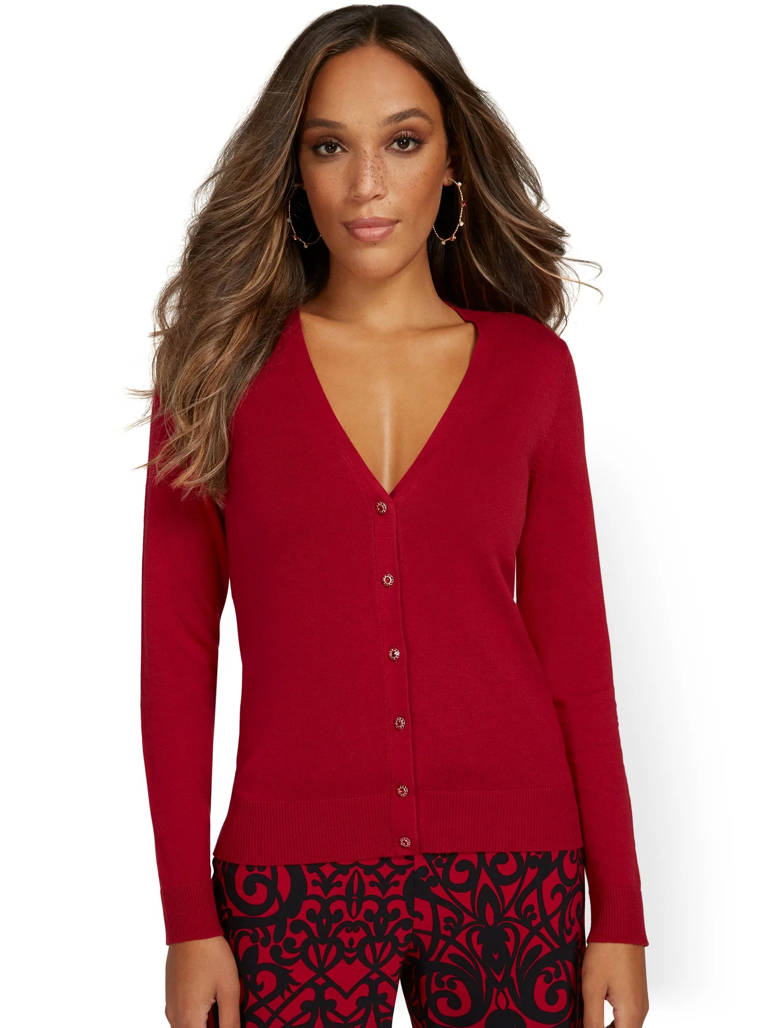 Jeweled-Button Chelsea V-Neck Cardigan - Image 13