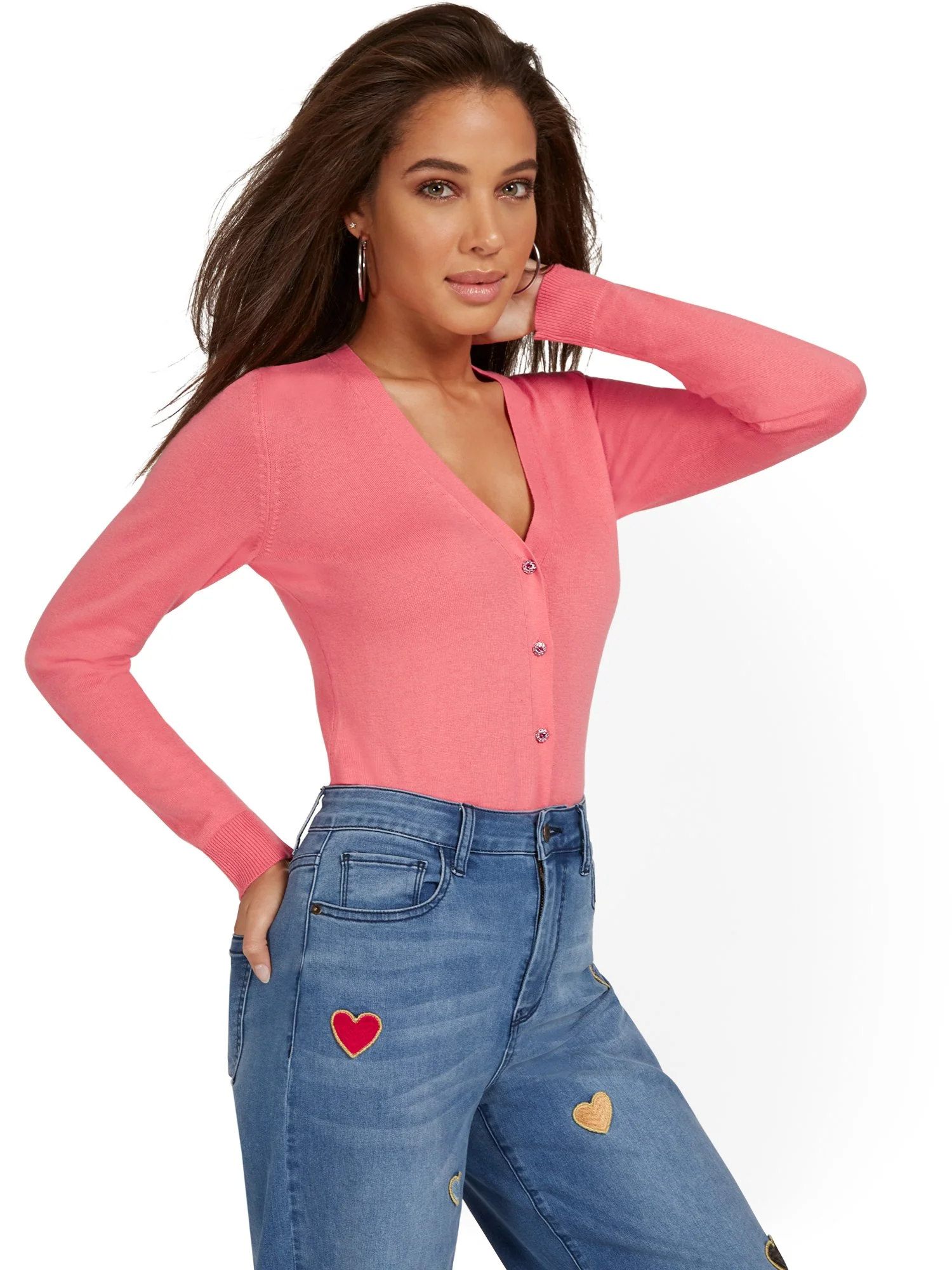 Jeweled-Button Chelsea V-Neck Cardigan - Image 22