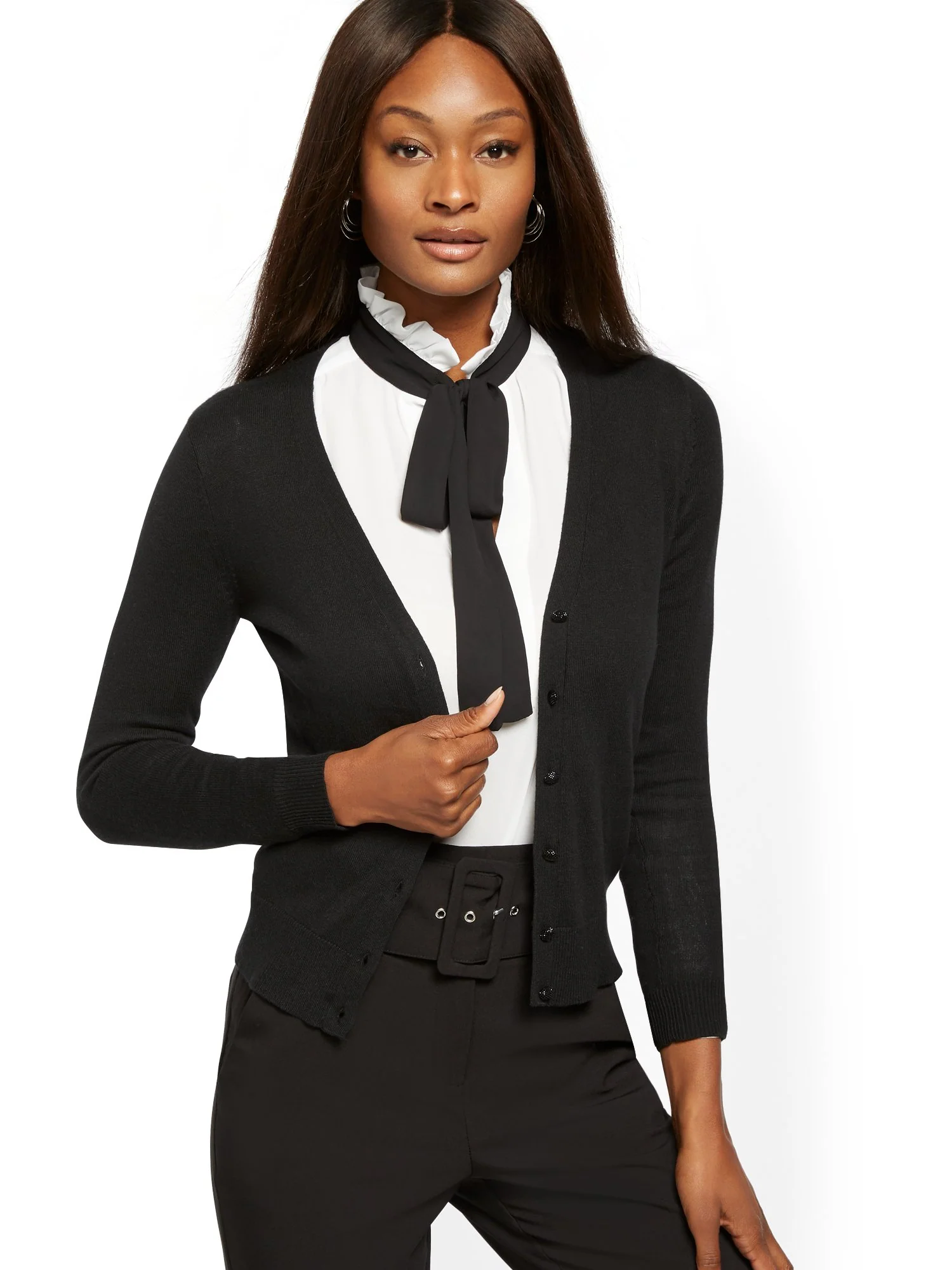 Jeweled-Button V-Neck Chelsea Cardigan - 7th Avenue - Image 2