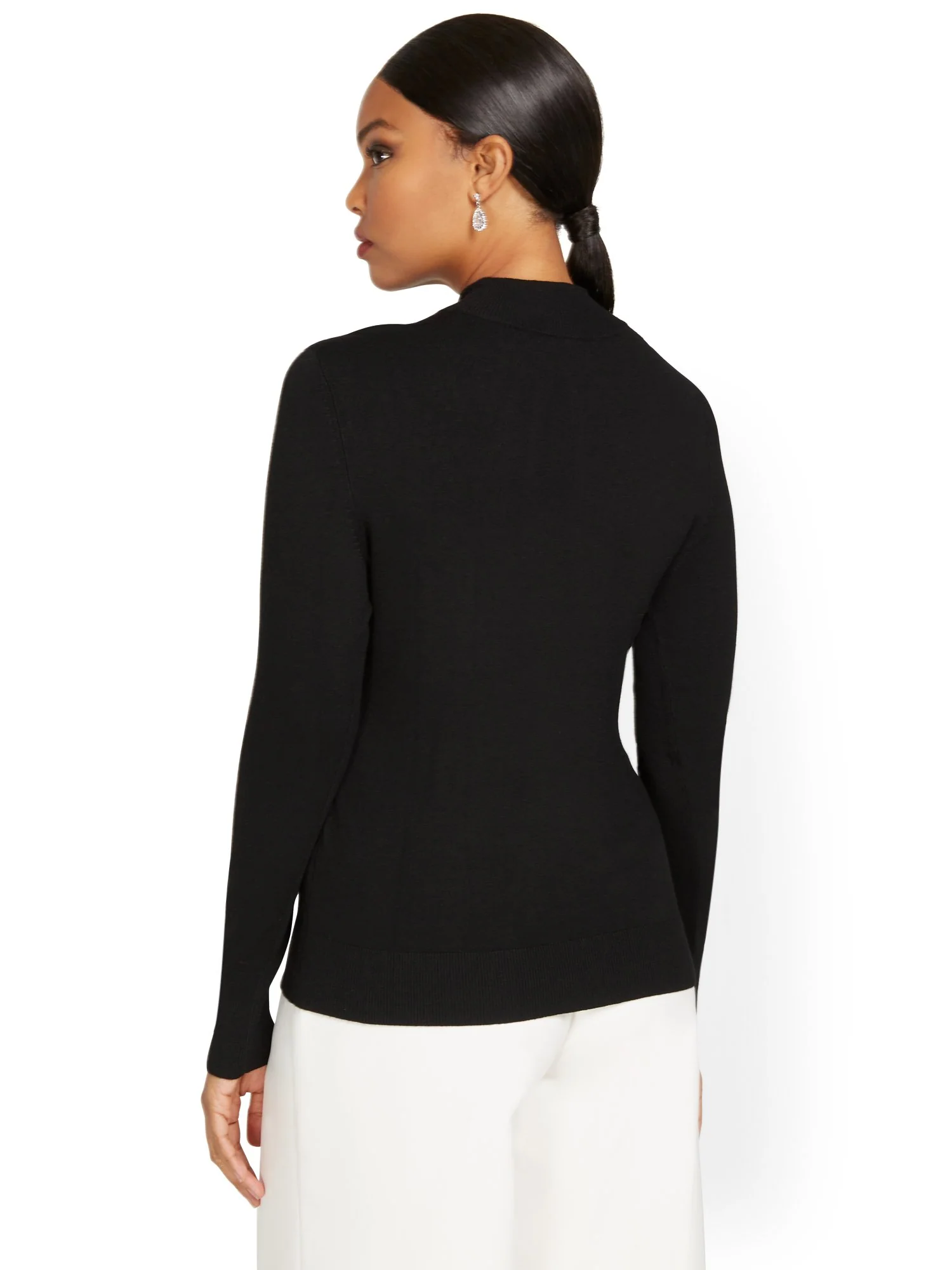 Jeweled Keyhole-Cutout Pullover Sweater - Image 3