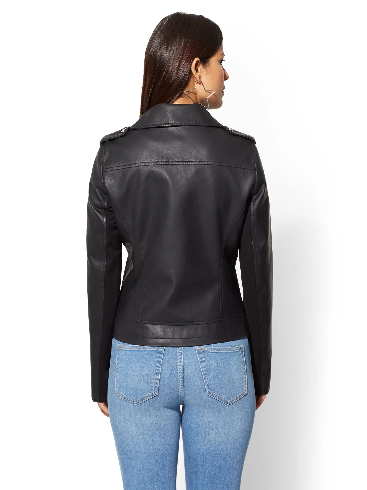 Knit-Inset Faux-Leather Moto Jacket - Image 3