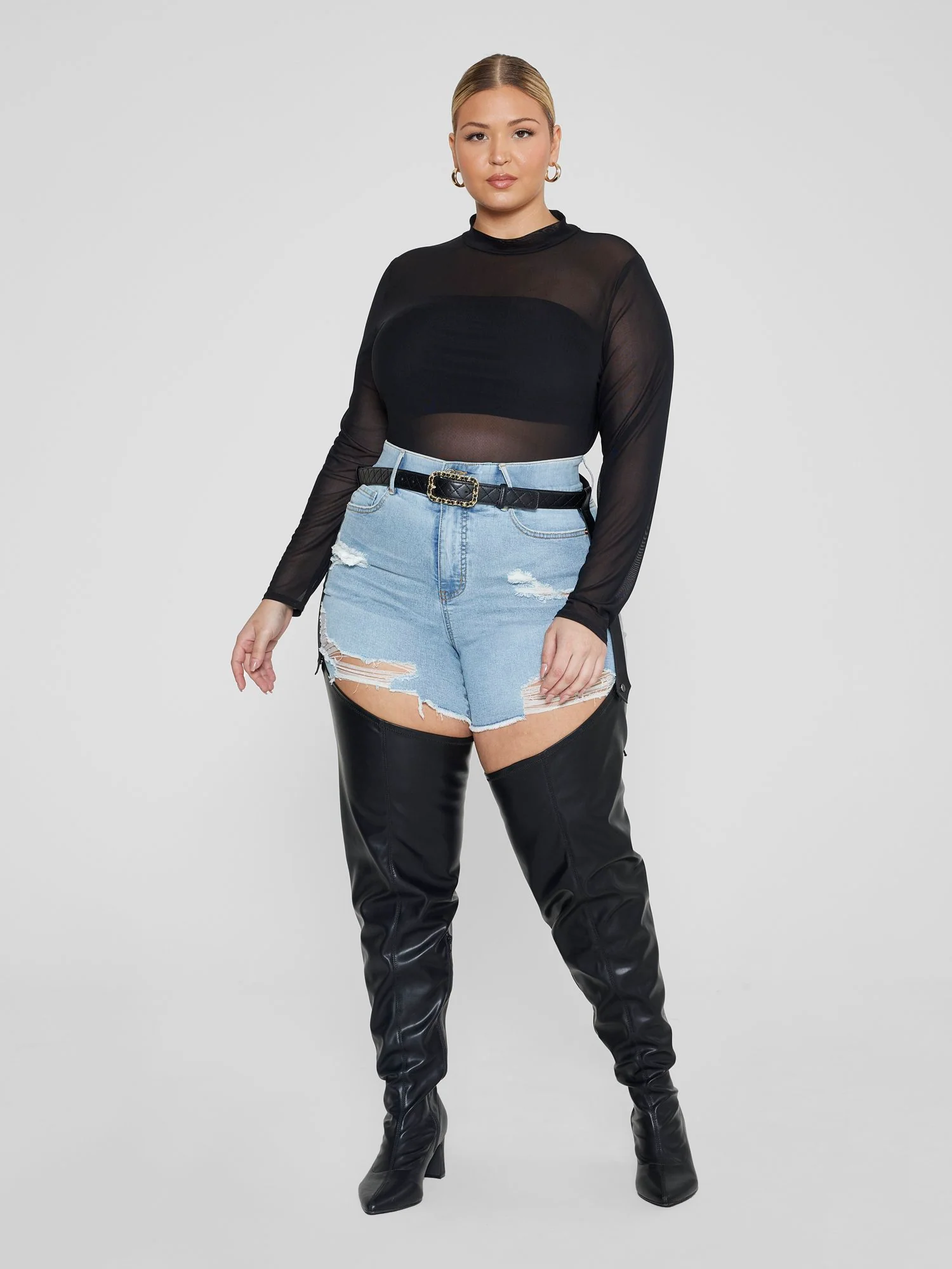 Krista Wide Calf Thigh-High Boots With Belt Strap - Image 4