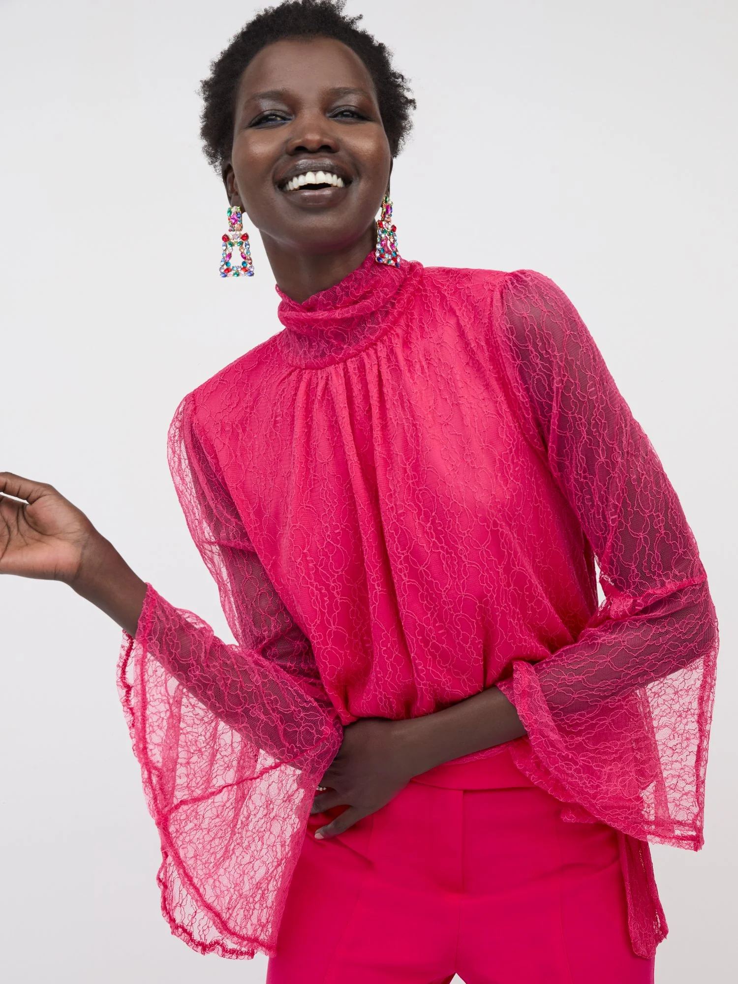 Lace Bell-Sleeve Knit Top - Image 2