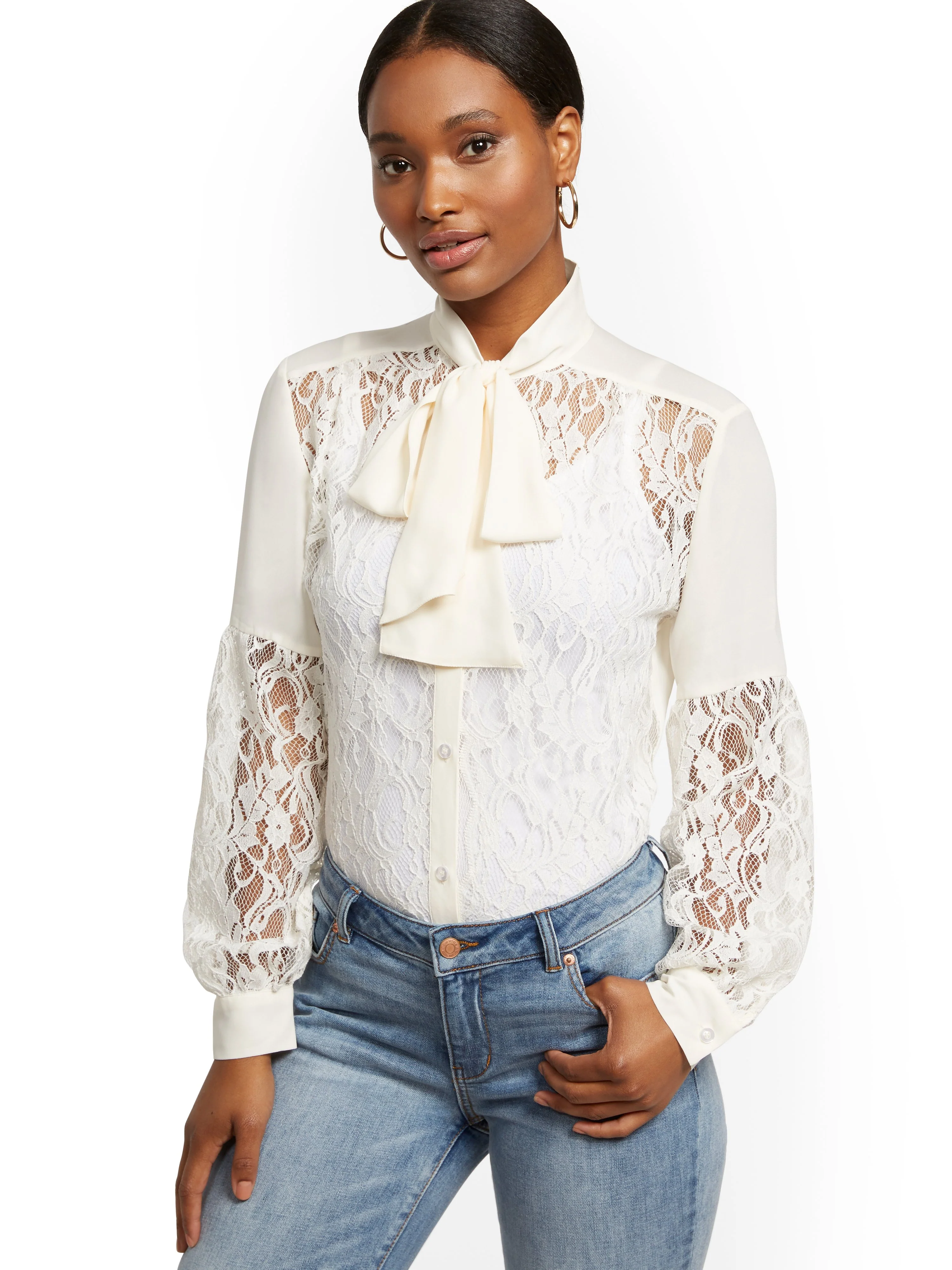 Lace Bow-Accent Blouse - Image 2