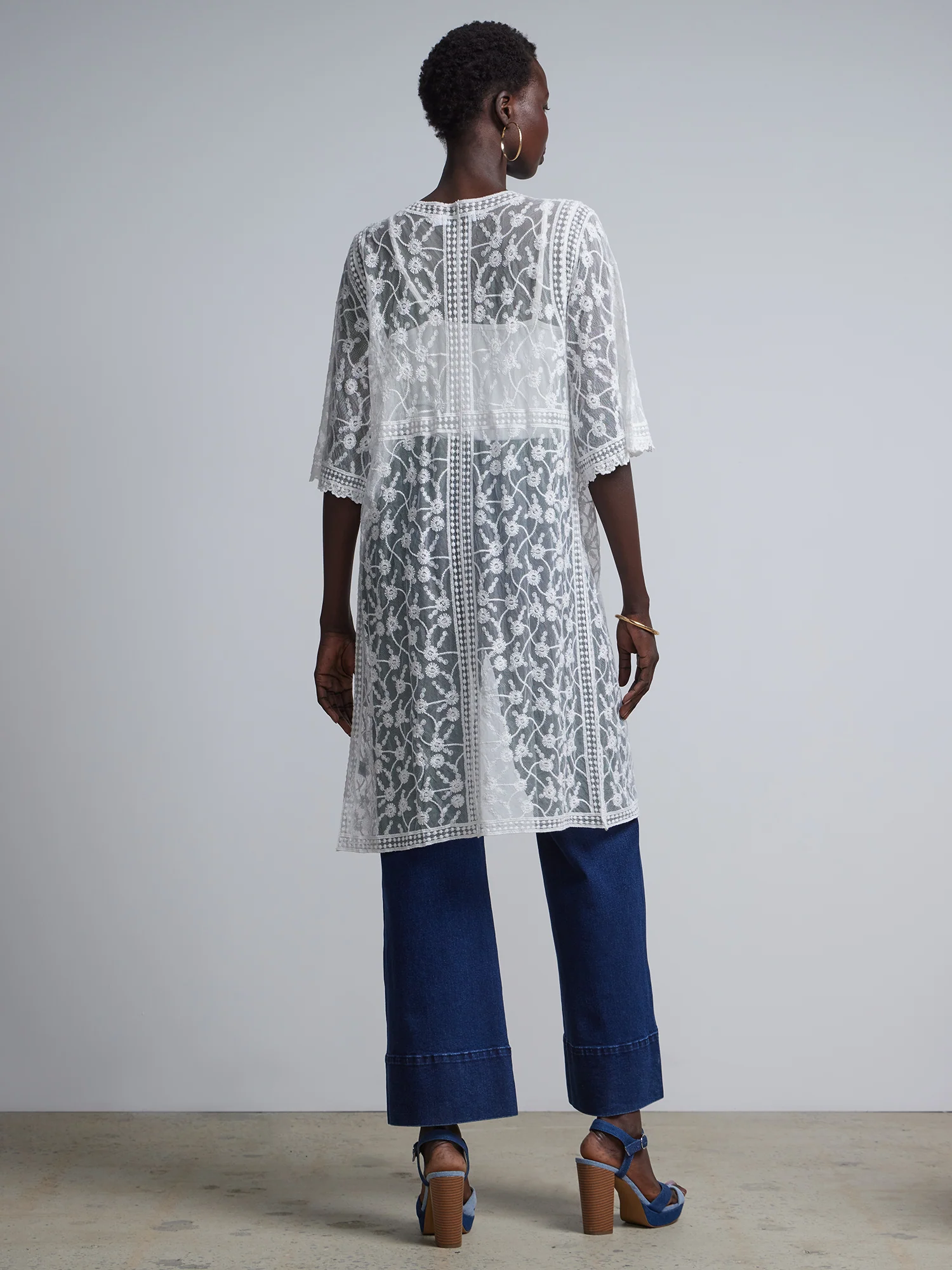 Lace-Embroidered Tie-Front Kimono - Image 2