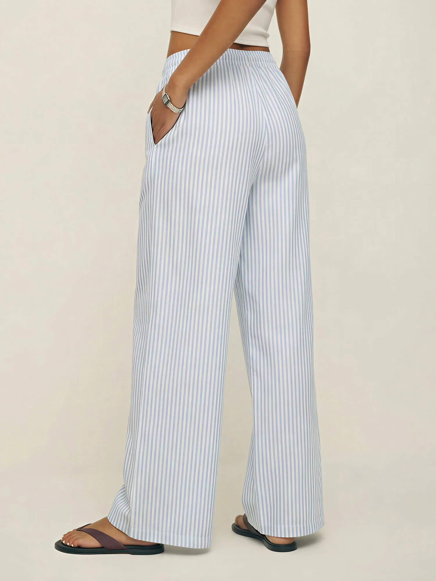 Lace Hem Stripe Elastic Drawstring Pant - Image 3
