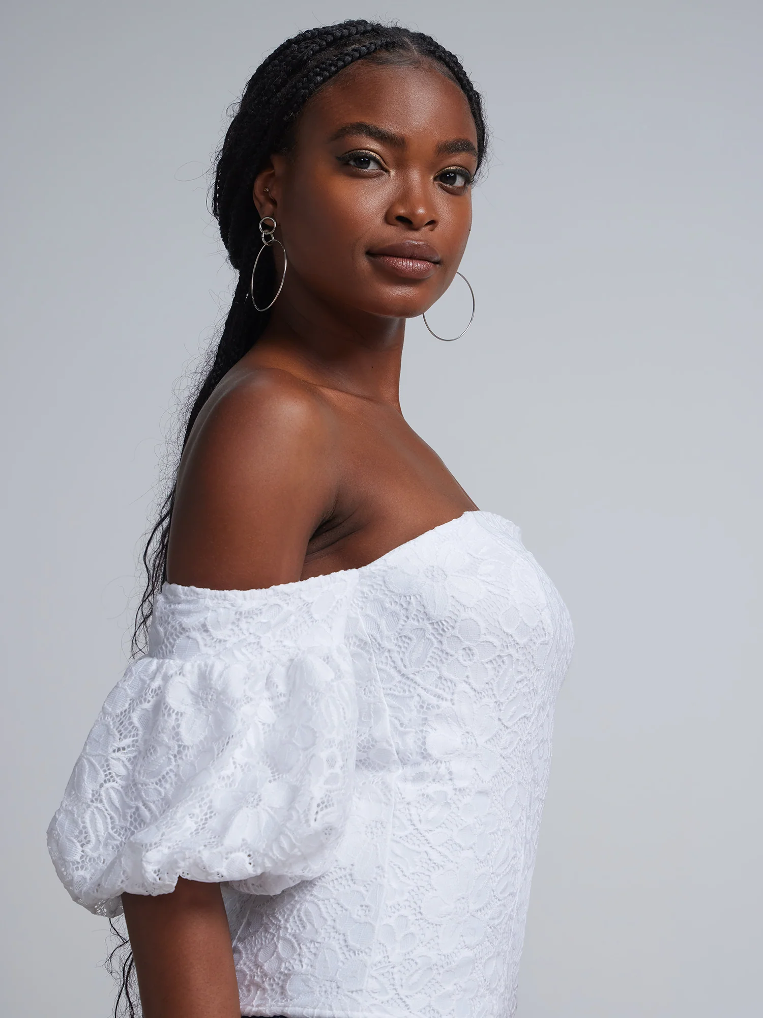 Lace Off-The-Shoulder Puff-Sleeve Corset Blouse - Image 2