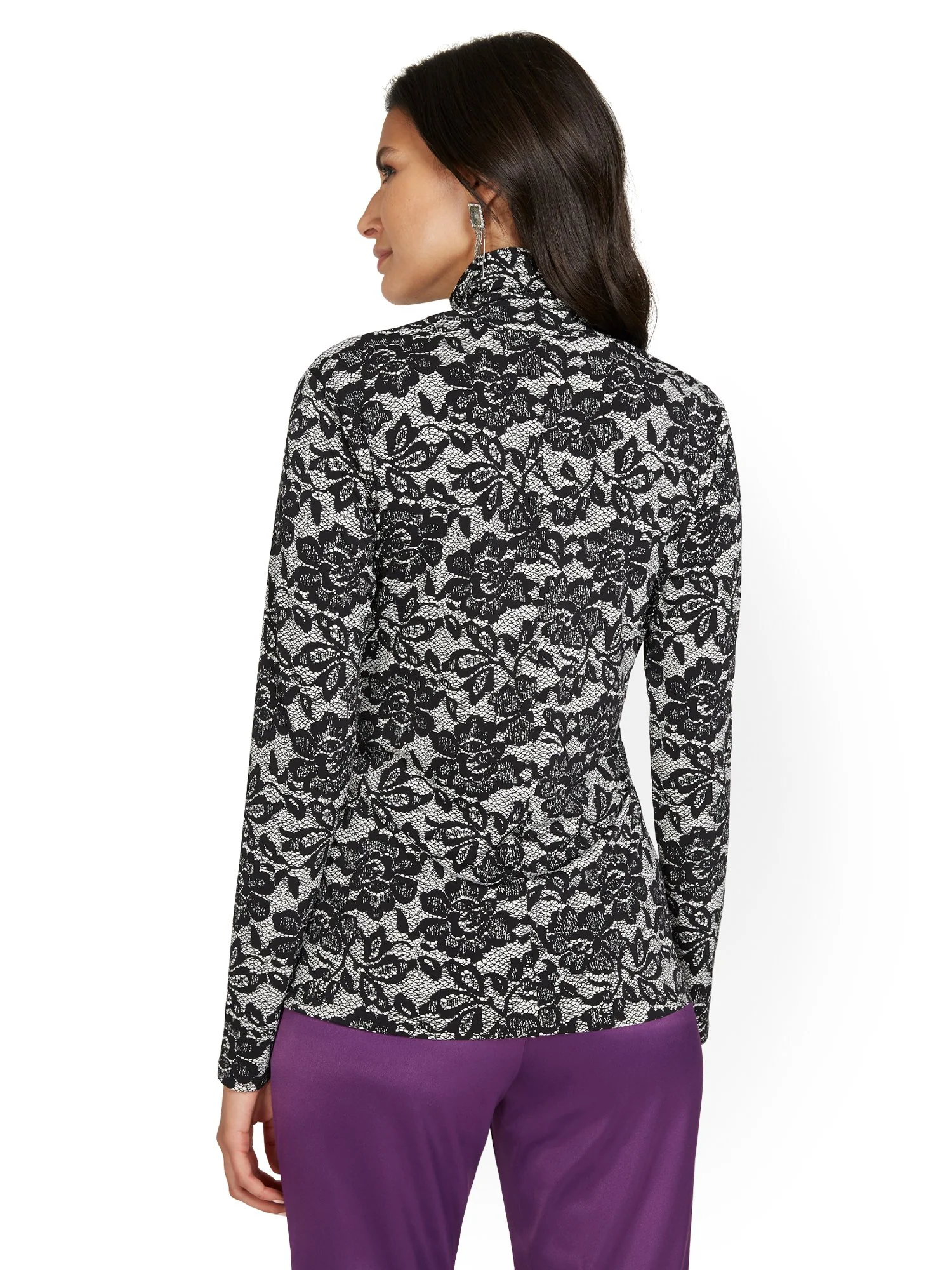 Lace Printed Knit Turtleneck Top - Image 3