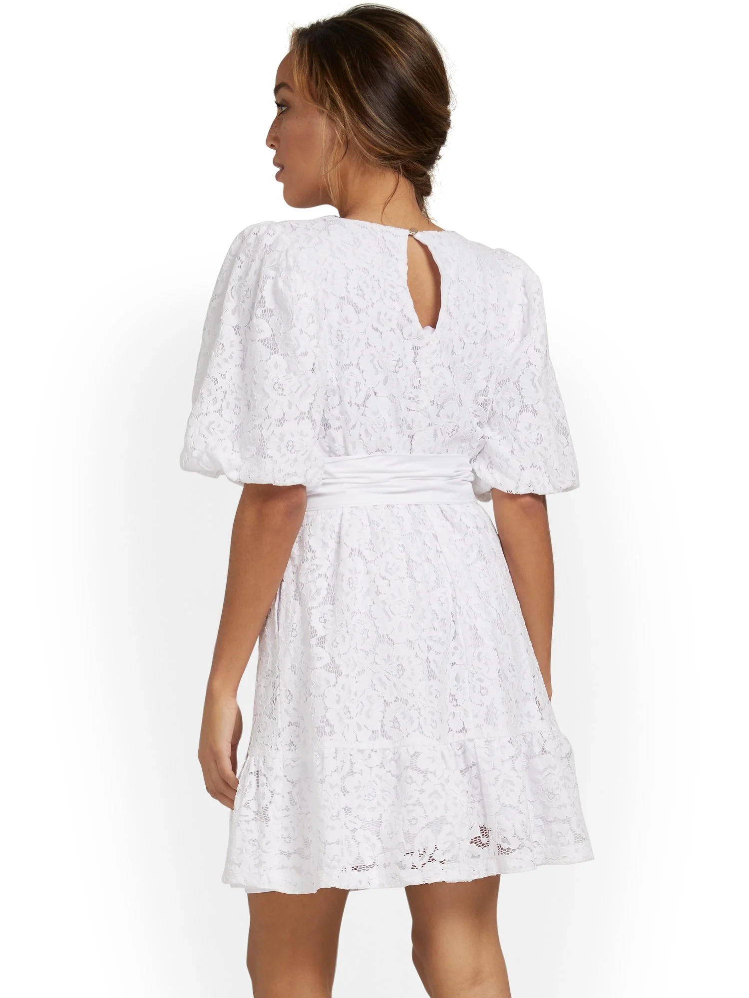 Lace Puff-Sleeve Shift Dress - Image 3