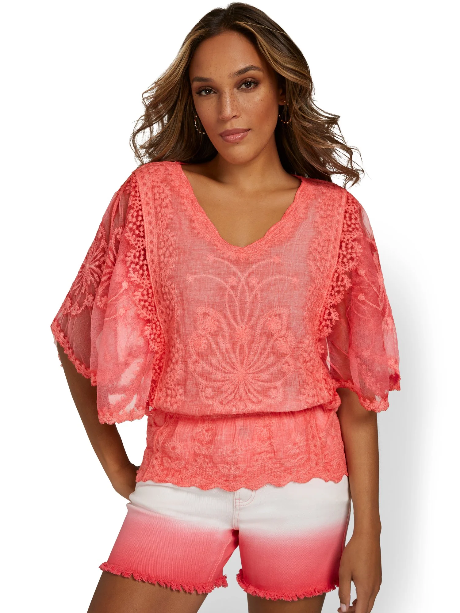 Lace Scalloped-Hem Peplum Top - Image 12
