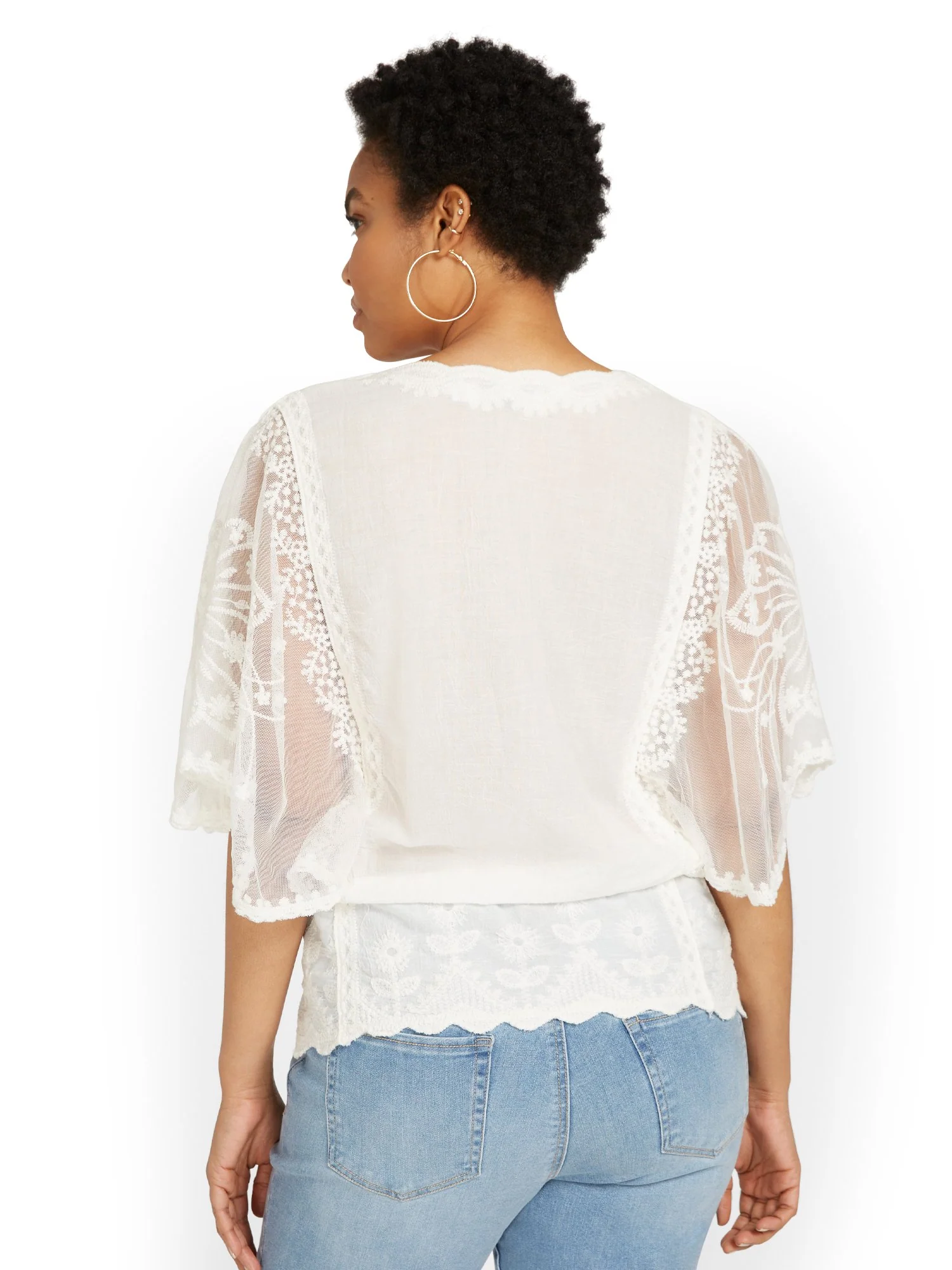 Lace Scalloped-Hem Peplum Top - Image 3