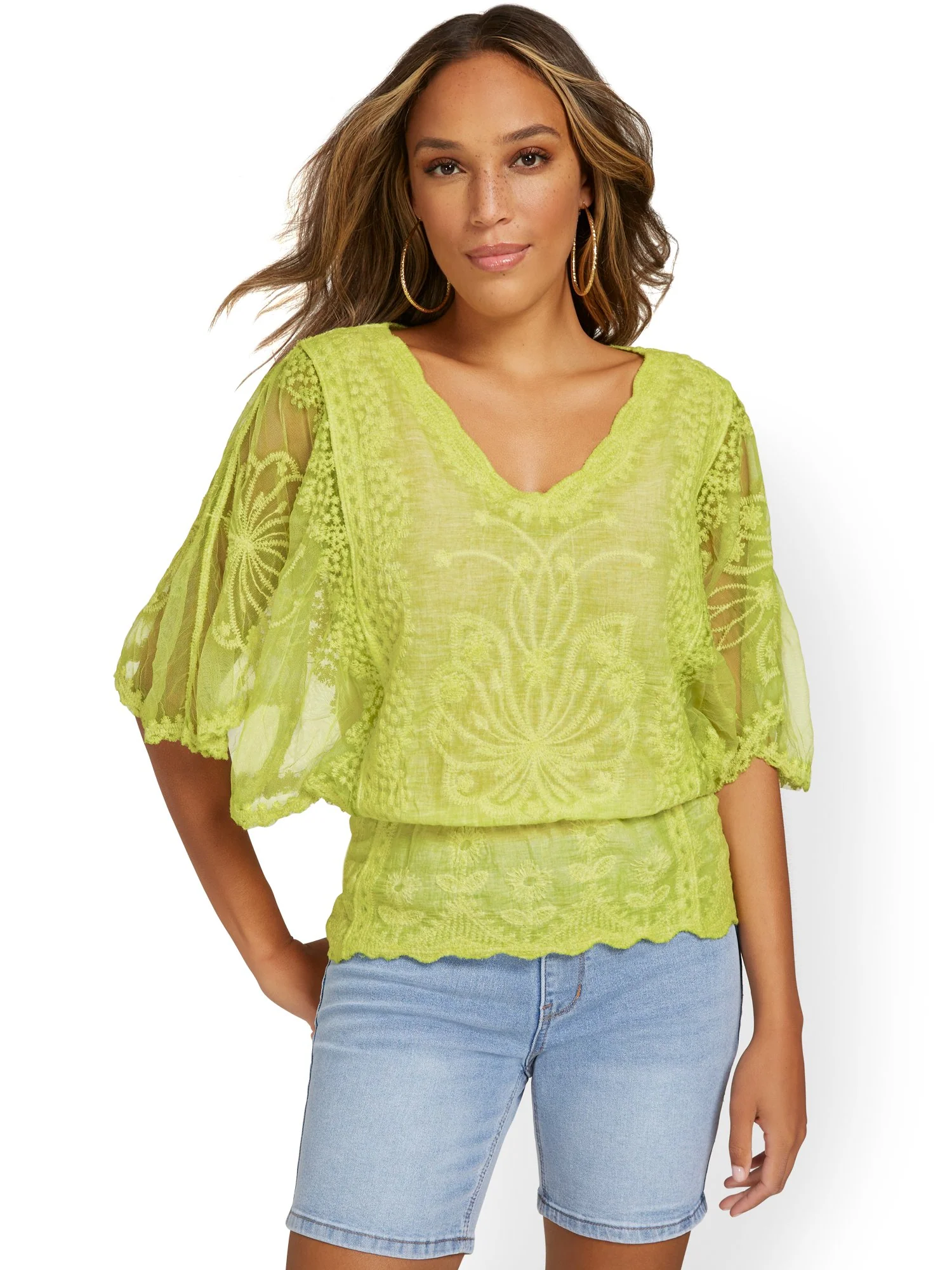 Lace Scalloped-Hem Peplum Top - Image 6