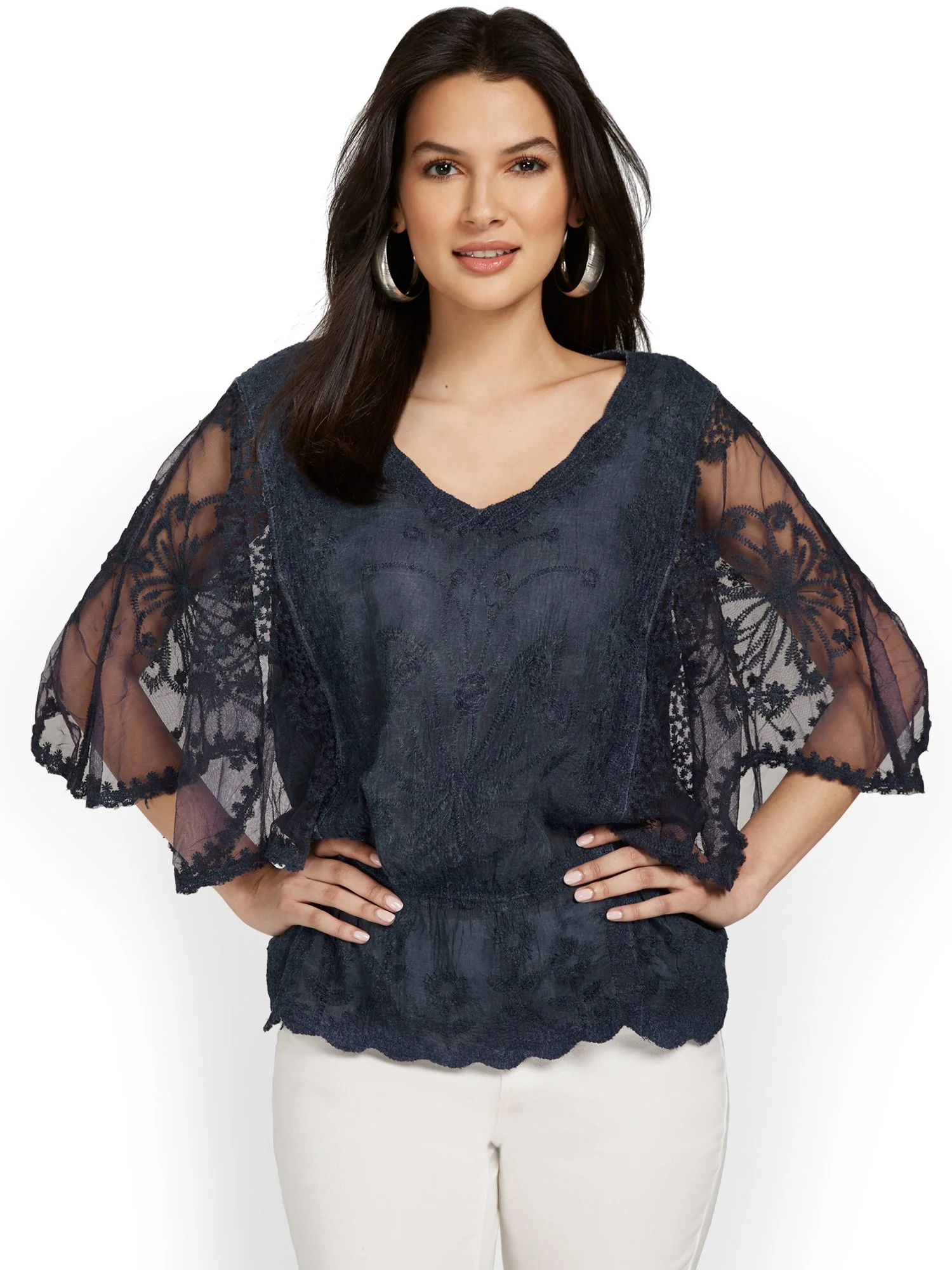 Lace Scalloped-Hem Peplum Top - Image 9