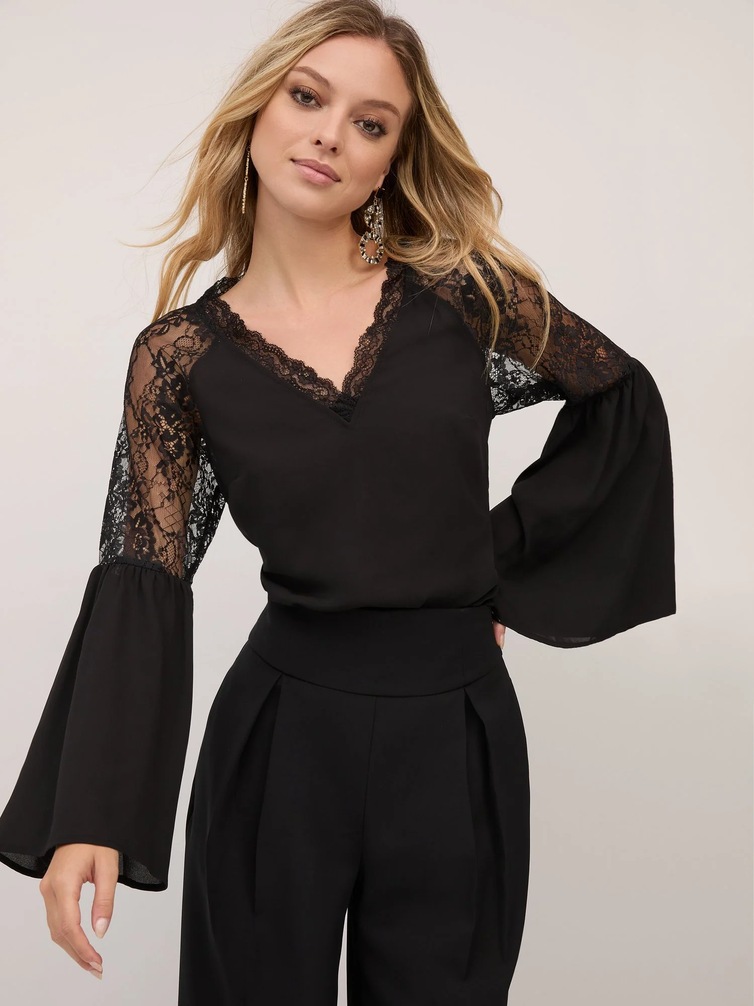Lace-Trim Bell-Sleeve Top