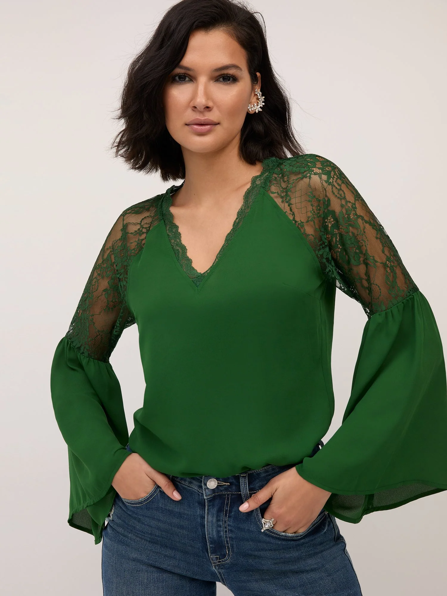 Lace-Trim Bell-Sleeve Top - Image 6