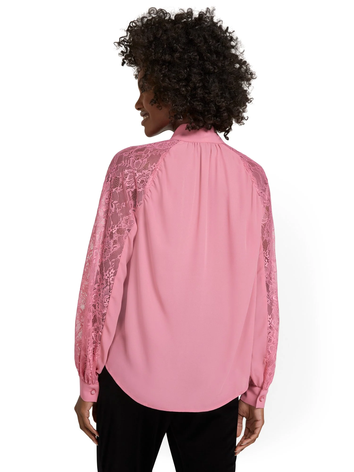 Lace-Trim Bow-Front Blouse - Image 3