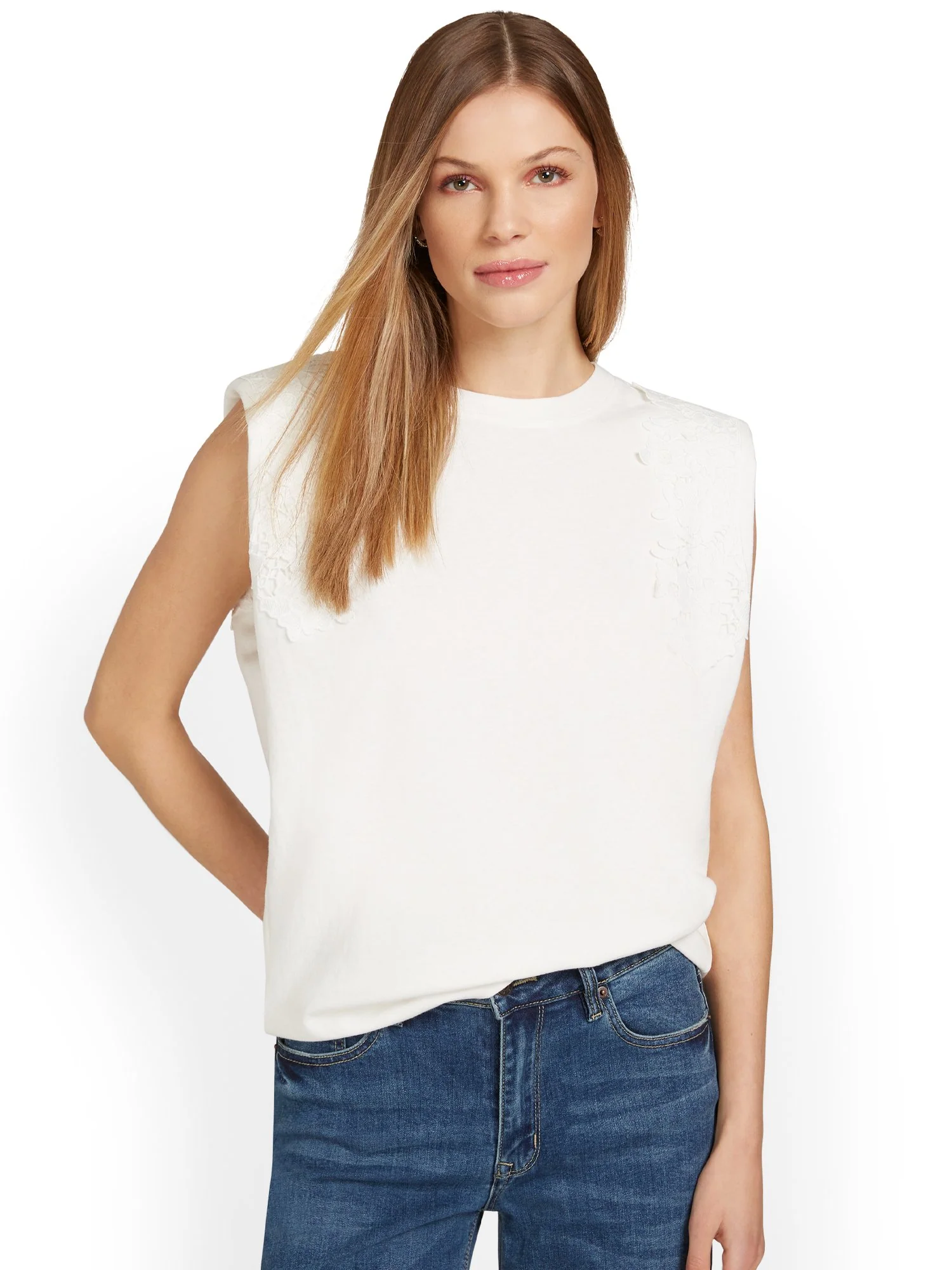 Moodie Lace-Trim Shoulder-Pad Tee - Brands We Love - Image 5