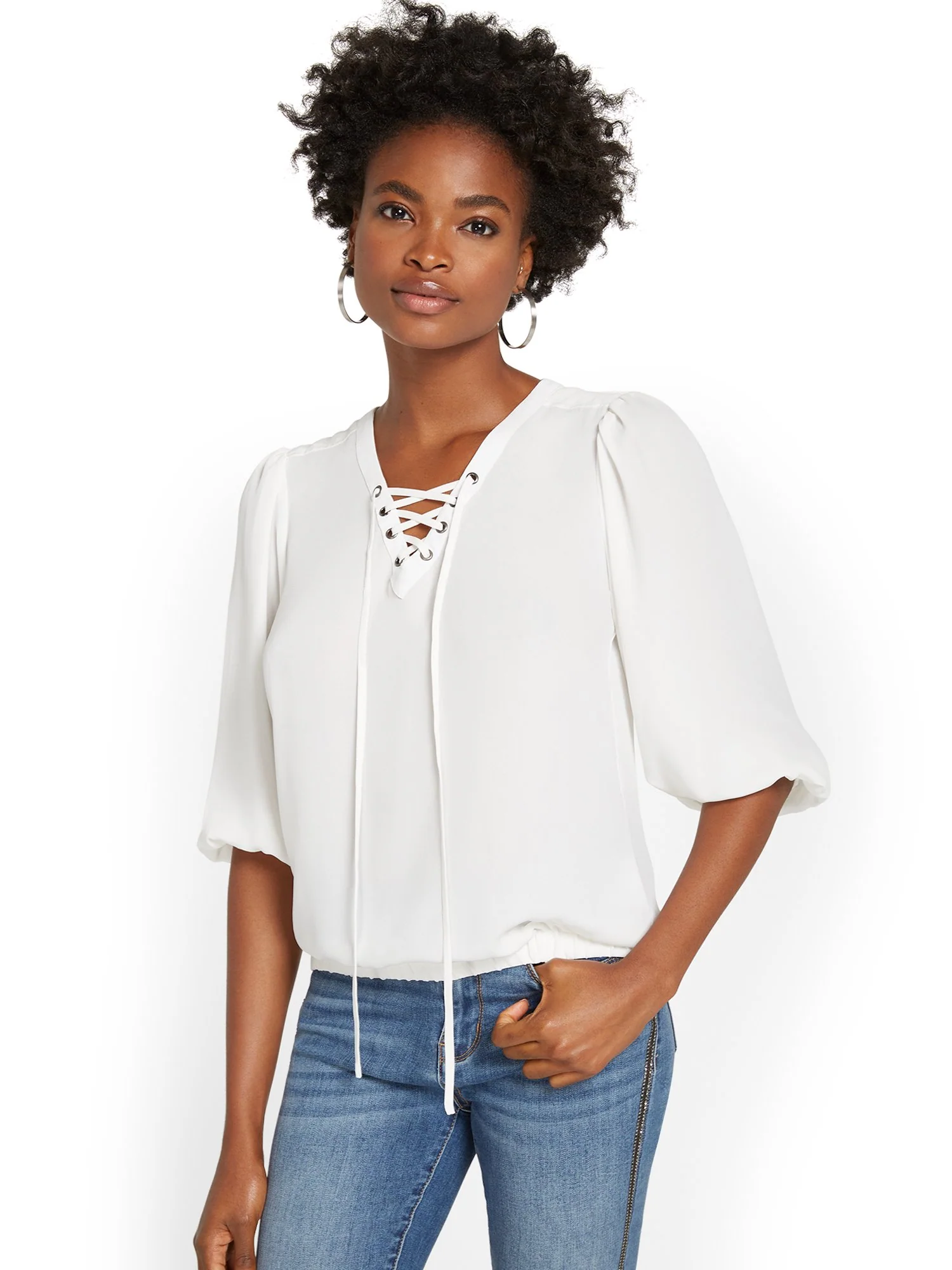 Lace-Up Neck Top - Image 12