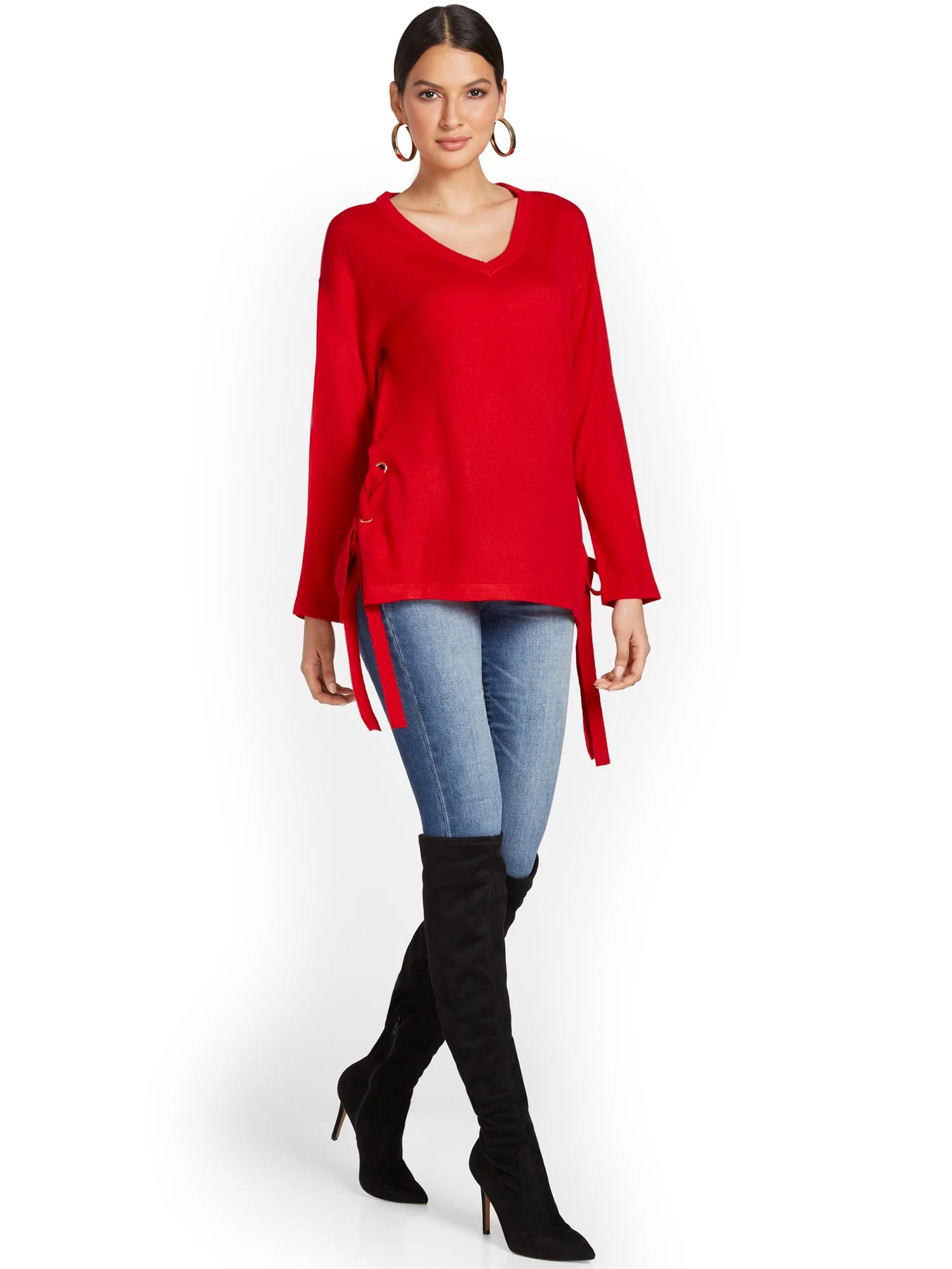 Lace-Up Side Tunic Sweater - Image 7