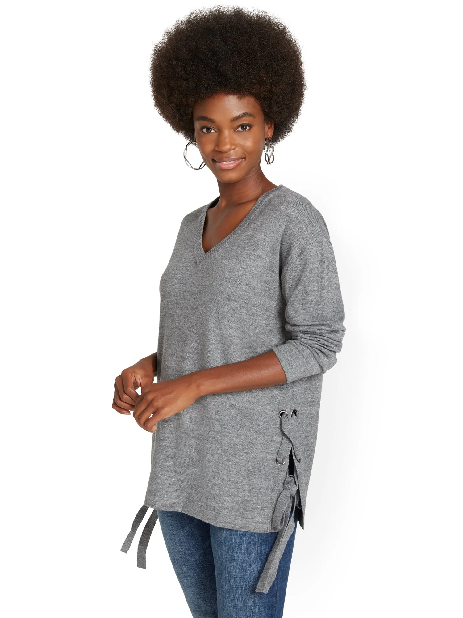 Lace-Up Side Tunic Sweater - Image 9
